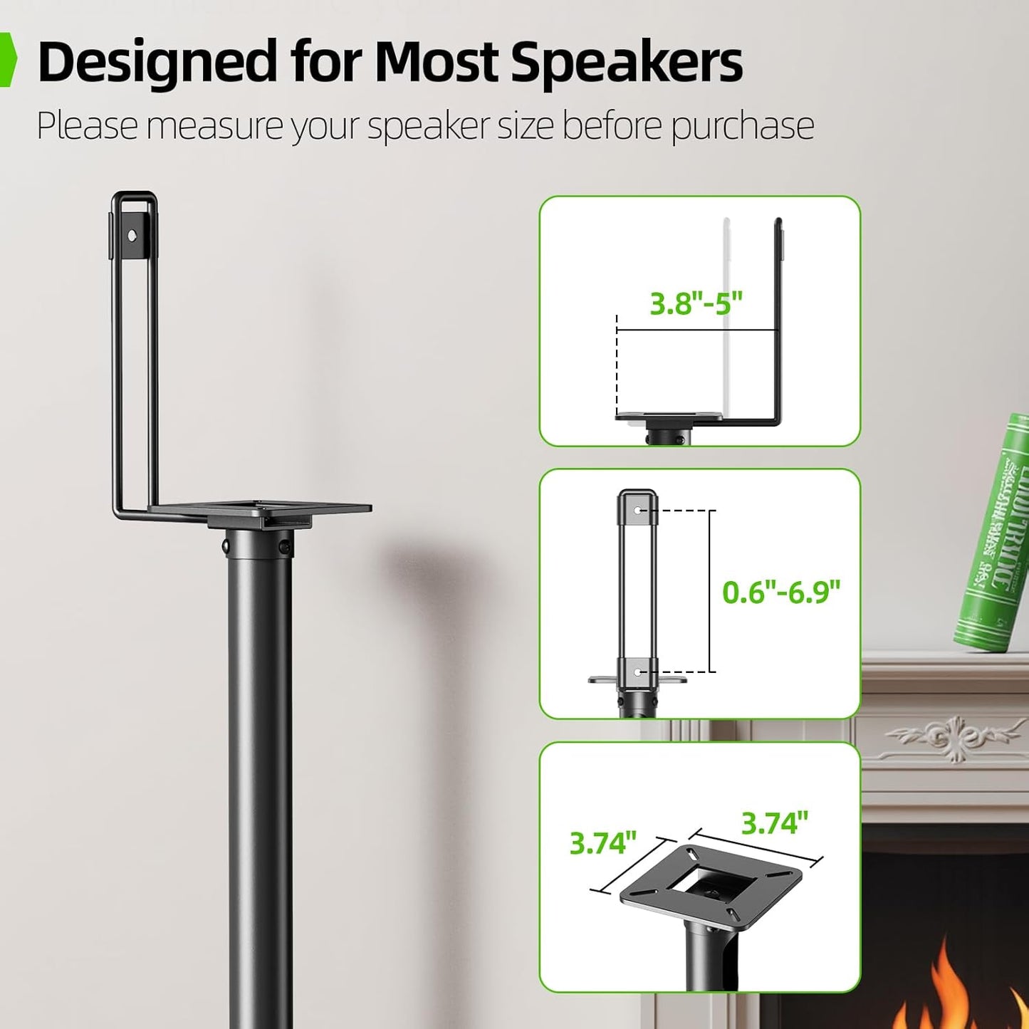 USX MOUNT Bookshelf Speaker Stands - Height Adjustable 32-42 Inch for Surround Sound Speakers | Max Load 11 lbs