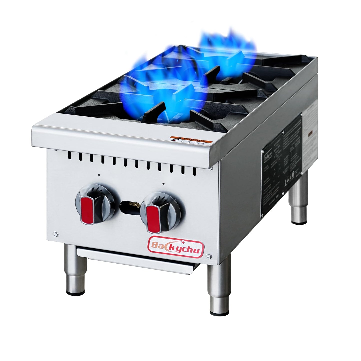 Backychu 2-Burner Commercial Gas Stove- 50,000 BTU Countertop Cooking Stove Range, Heavy-Duty Hot Plate, Stainless Steel Cooking Equipment for Restaurant, kitchens, Propane/Natural Gas