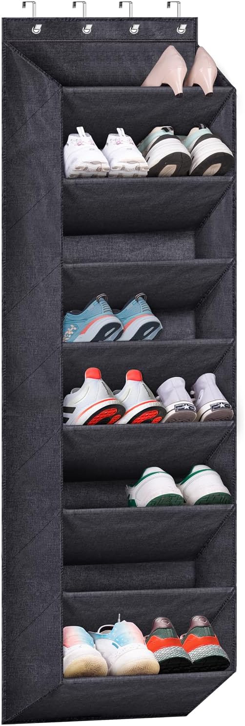 Sleeping Lamb Over The Door Shoe Organizer - Large Deep Pockets for Boots Storage | Black