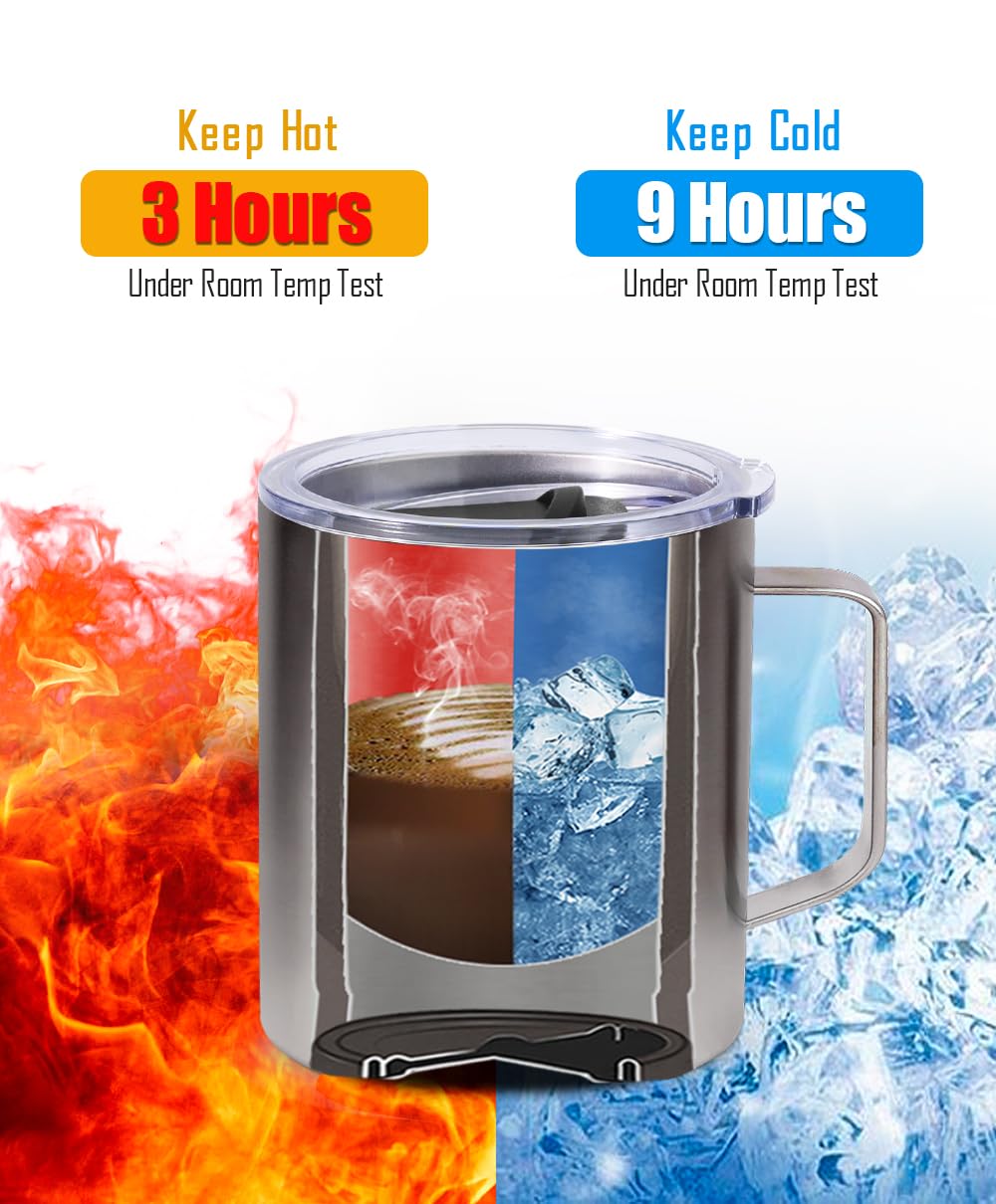 SUNWILL Travel Coffee Mugs Set of 4, Insulated Tumbler with Lid, 14oz Stainless Steel Cup with Handle Bulk for Gift, Camping, Office, Powder Coated Charcoal, Royal Blue, Magenta, Yellow