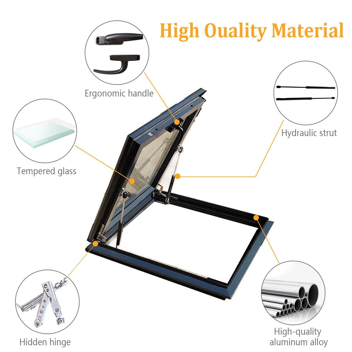 Skylight Roof Window 19.6 Inch, Aluminum Frame Venting Skylight with Double Tempered Glass, Manual Opening Roof Window for Attic Balcony Roof Ventilation(LxW 19.6x19.6in)