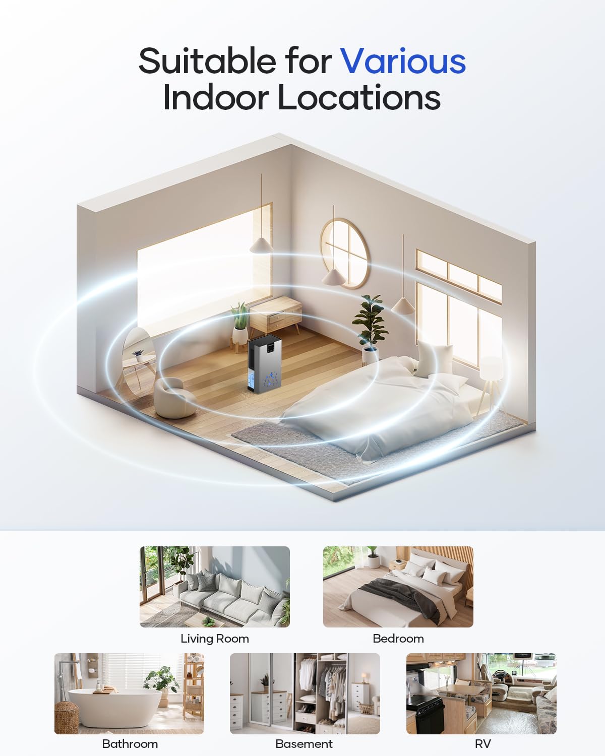 Dehumidifier, 95 OZ Water Tank Dehumidifiers for Home, 1000 sq. ft. Dehumidifier for Basement Bathroom Bedroom with Auto Shut Off, 7 Colors LED Light, Quiet Dehumidifiers with Sleep Mode, Grey
