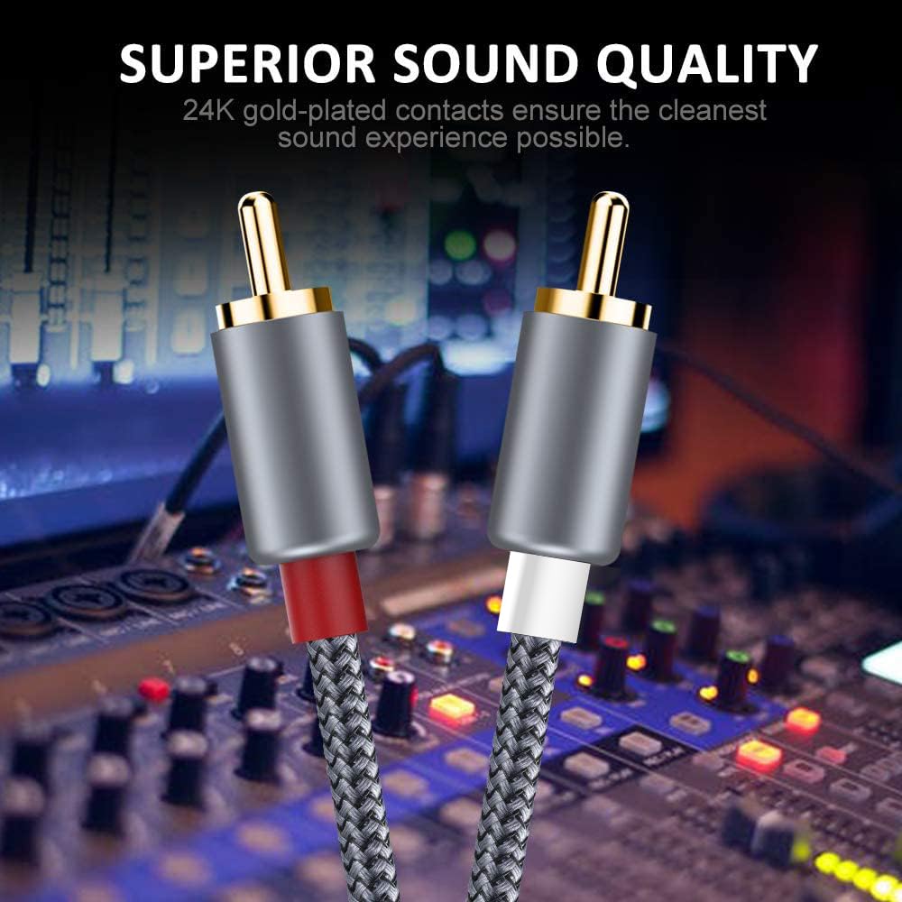 4FT 2RCA 2RCA Goalfish RCA Cable, RCA Audio Cable [Shielded, Nylon Braided] Stereo to Male to Male Cord for Speaker