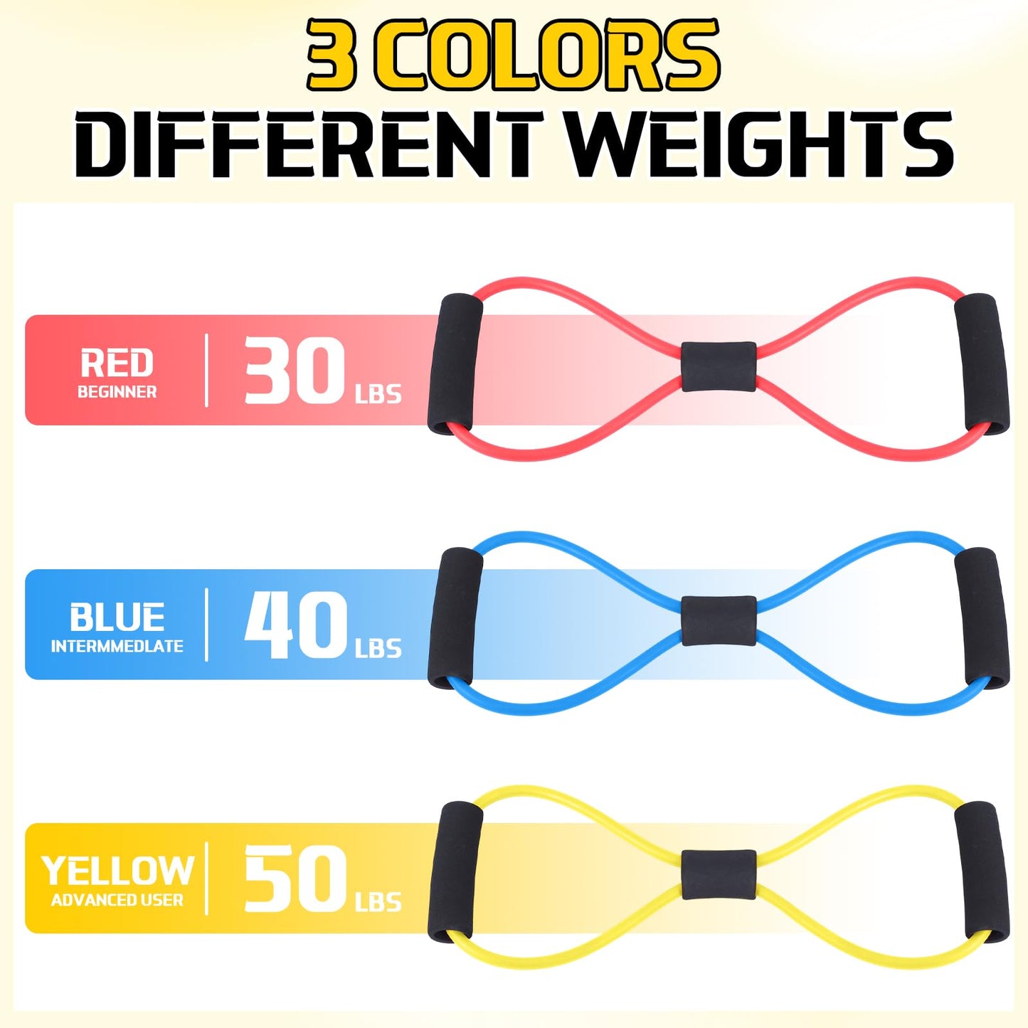 Halloscume 20 Pack Figure 8 Shaped Resistance Bands with Handles Bulk Exercise Fitness Bands Arms Shoulder Leg Stretching Gym Workout Equipment for Muscle Training Women Men (50 Lbs,Yellow)