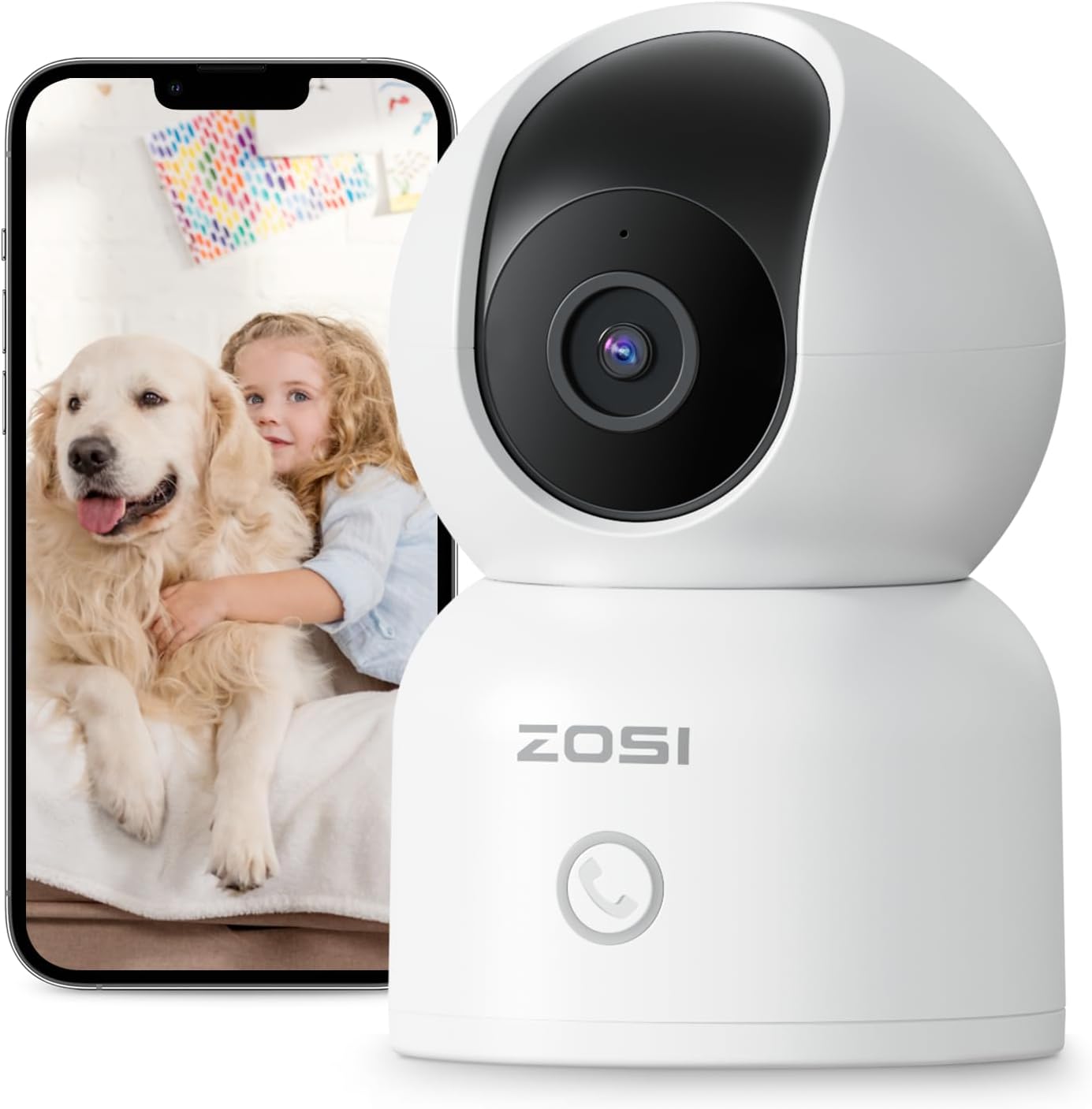 ZOSI C518 4MP Monitor,2.4G/5G Detection,2 Indoor Pan/Tilt Smart Home Security Camera for Pet Dog Baby Dual-Band Plug