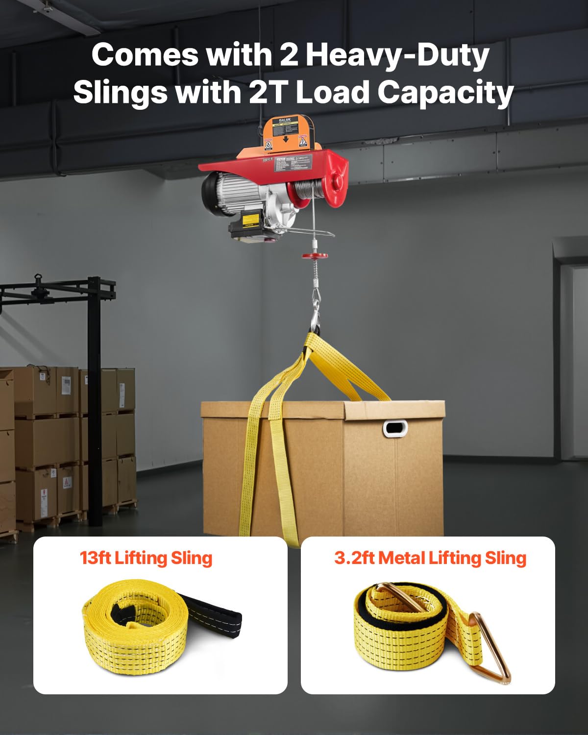VEVOR Electric Hoist, 2200 lbs 120V Electric Winch with 328 ft Wireless & 14 ft Wired Remote Control, 40 ft Single Cable Lifting Height, Single/Double Slings, Lift Hoist for Garage Warehouse Factory