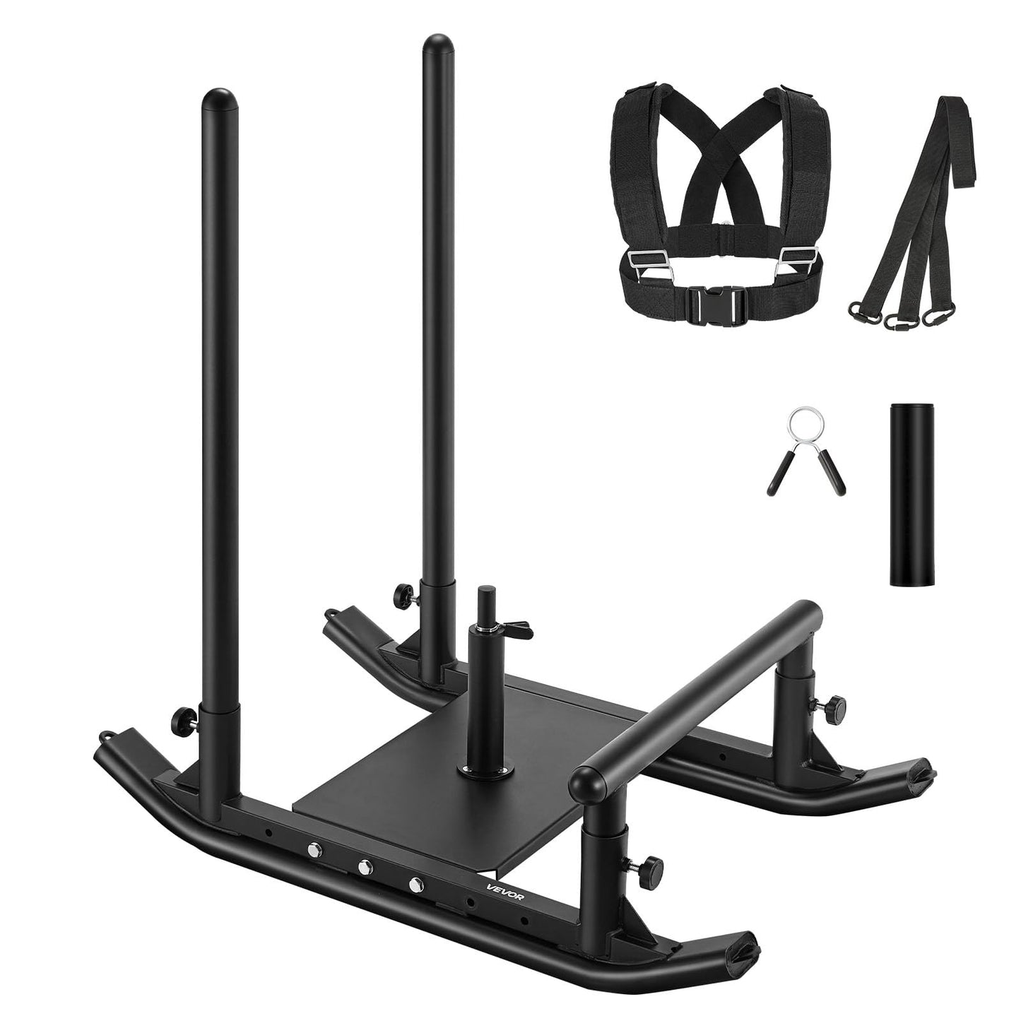 VEVOR Weight Sled, Fitness Strength Training Pull Push Running Sled, Fitness Workout Sled Push Gym Equipment, with Handle, Compatible 1/2 in Weight Plates, Black, Football Sleds and Chutes