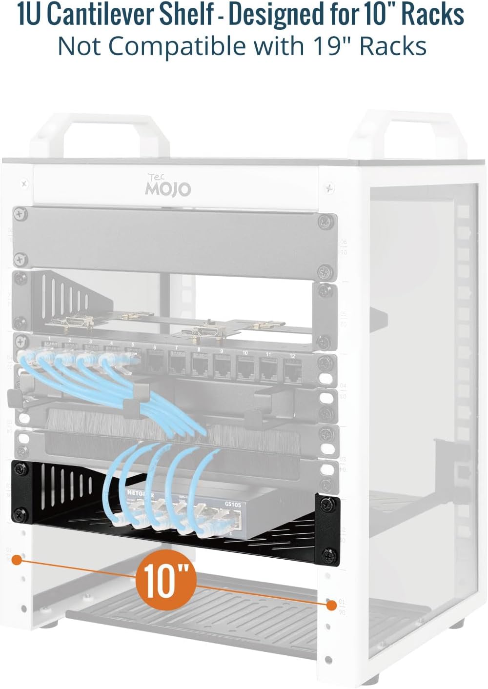 Tecmojo 1U 10" 10.23" Rack Mount Shelf for Server Rack, Deep Vented Cantilever Tray, Metal Shelf for Network Cabinet