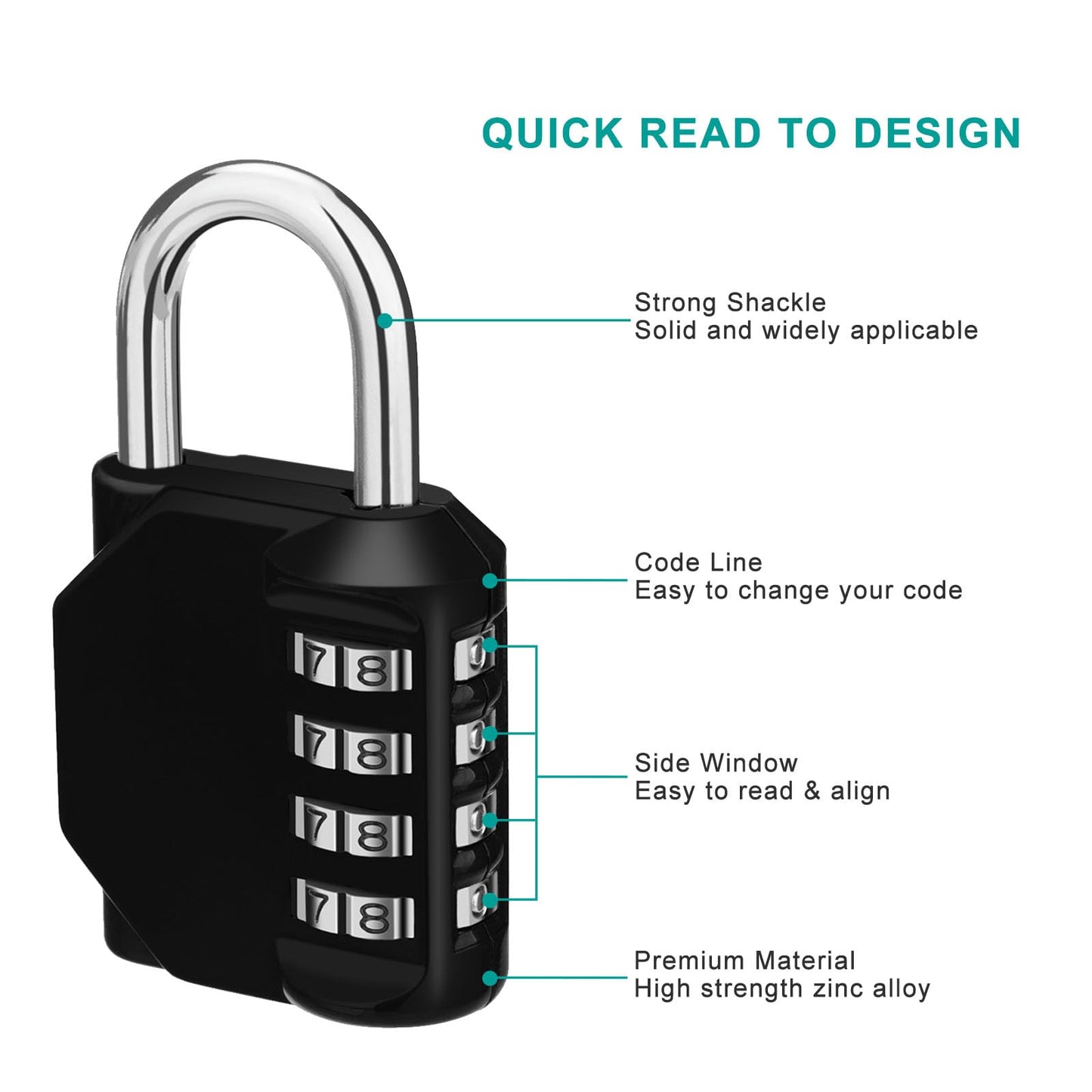 ZHEGE Padlock, Combination Lock 4 Digits, Outdoor Padlock Weatherproof for Gym Locker, Garden Fence Gate (Black)