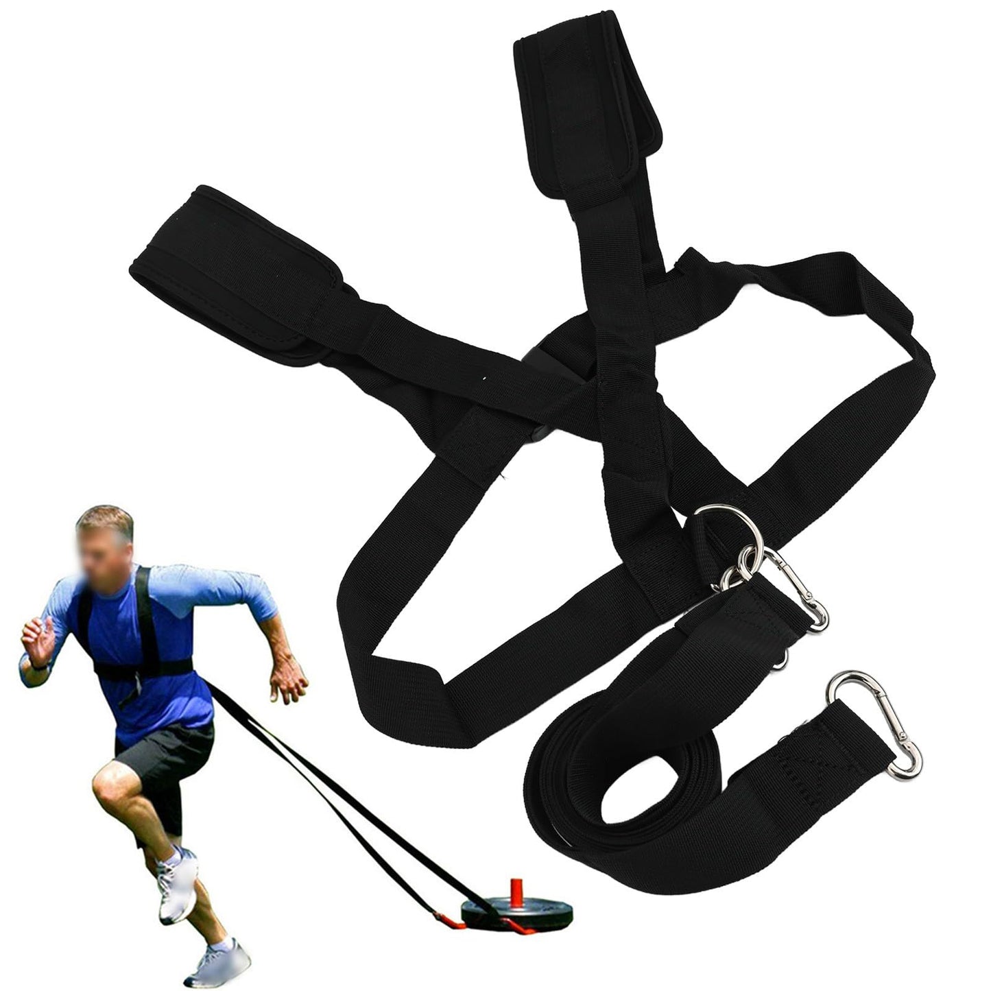 Jurtmy Sled Harness for Exercise, Adjustable Nylon Running Resistance Training Vest with Shoulder Pads for Football Basketball Strength Building, Black