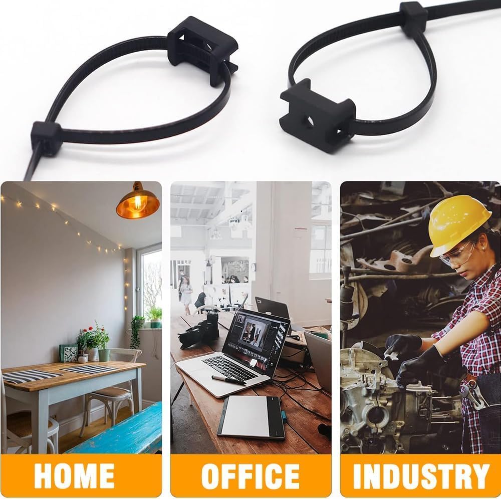 XVTHOAKU Kit-50 50 8" 50 Black Cable Zip Tie Mounts Pcs Cable Zip Tie Saddle Type Mounts Base with Pcs Cable Ties