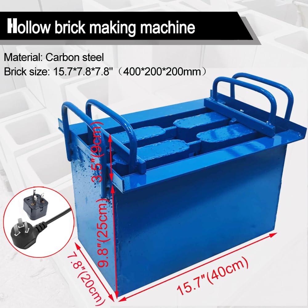 INTBUYING Concrete Brick Making Machine, Manual Hollow Soil Block Brick Forming Machine 110V, H13 Square Brick Size 15.7X7.8X7.8inch（400x200x200mm）
