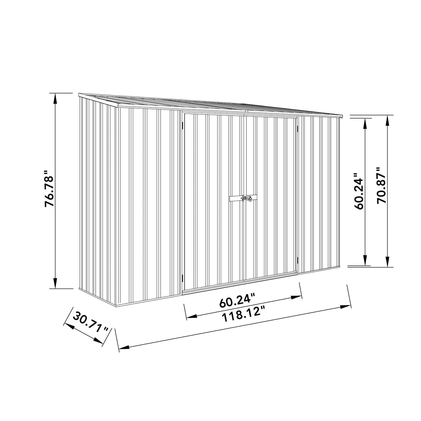 ABSCO Space Saver Metal Garden Shed 10 Ft. x 2.5 Ft .Galvanized Steel and Aluminum Small-Sized DIY Tool, Outdoor Equipment, and Bikes Storage Building in Surfmist