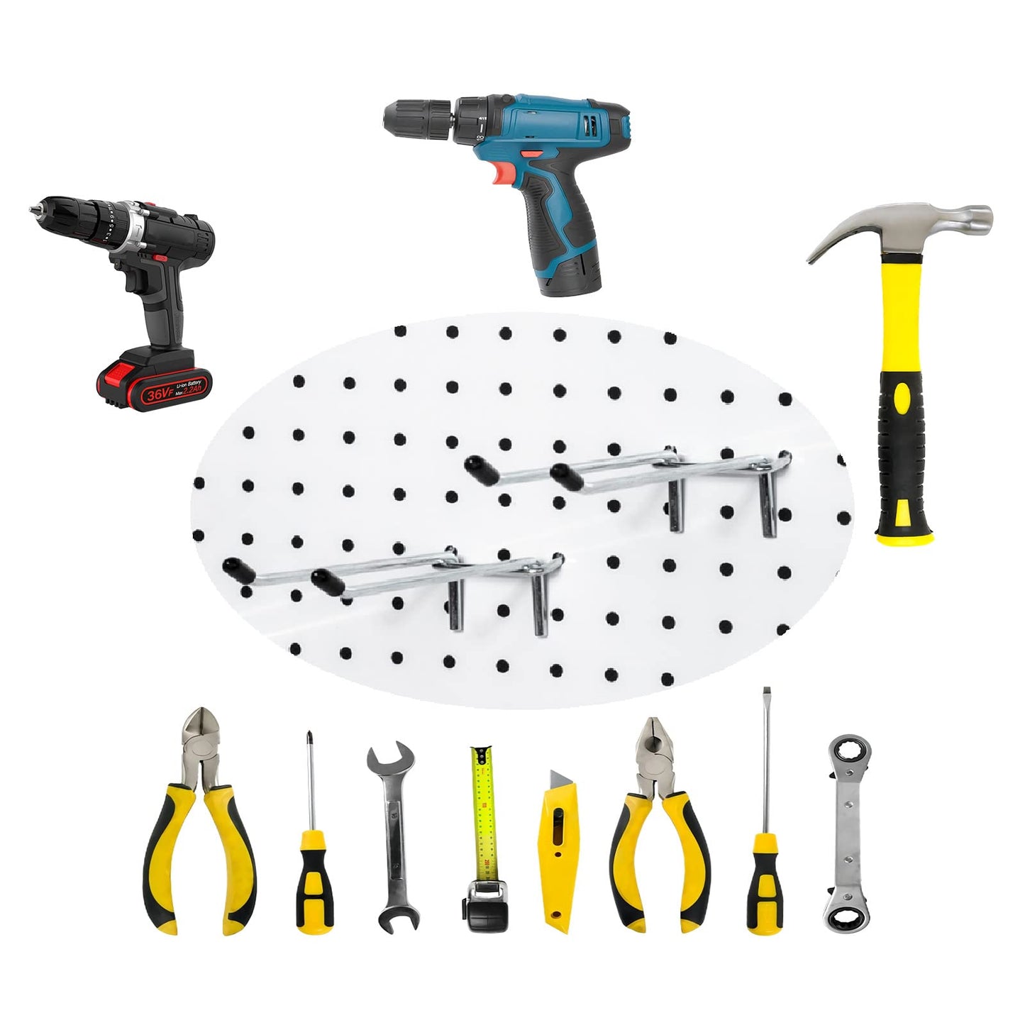 Nlmyt 10 Pcs Pegboard Hooks, 6 Inch Peg Board Hooks, Pegboard Pegs Accessories with Rubber Tipped, Double Peg Hook Fit 1/4” Hole, Heavy Duty Tool Utility Hook for Hanging Tools, Bags and More