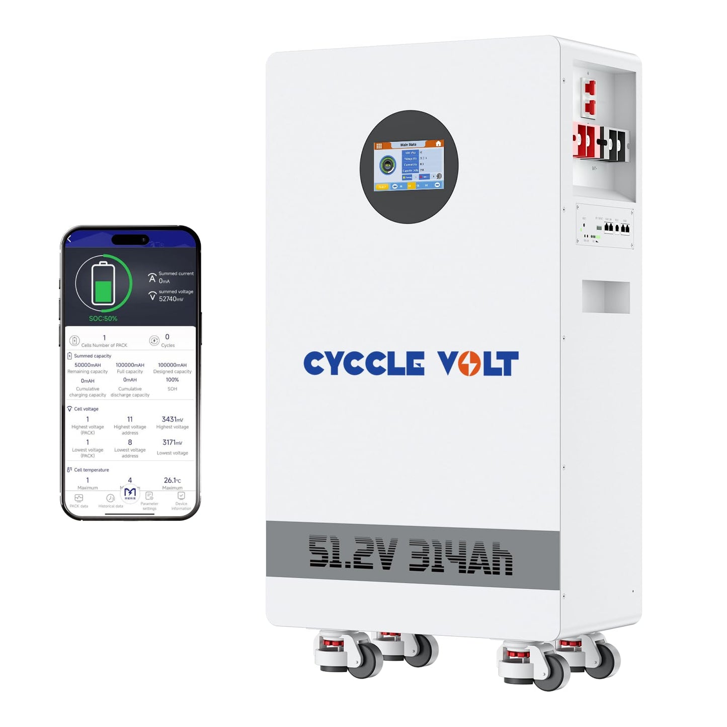 CYCCLEVOLT 48V 300Ah (314Ah) LiFePO4 Lithium Battery with 200A PACE BMS, 16KWh Solar Battery, WiFi&Bluetooth, RS485/CAN, 250A Circuit Breaker, 8000+ Cycles for Off-Grid, Solar System, RV, Farm Energy