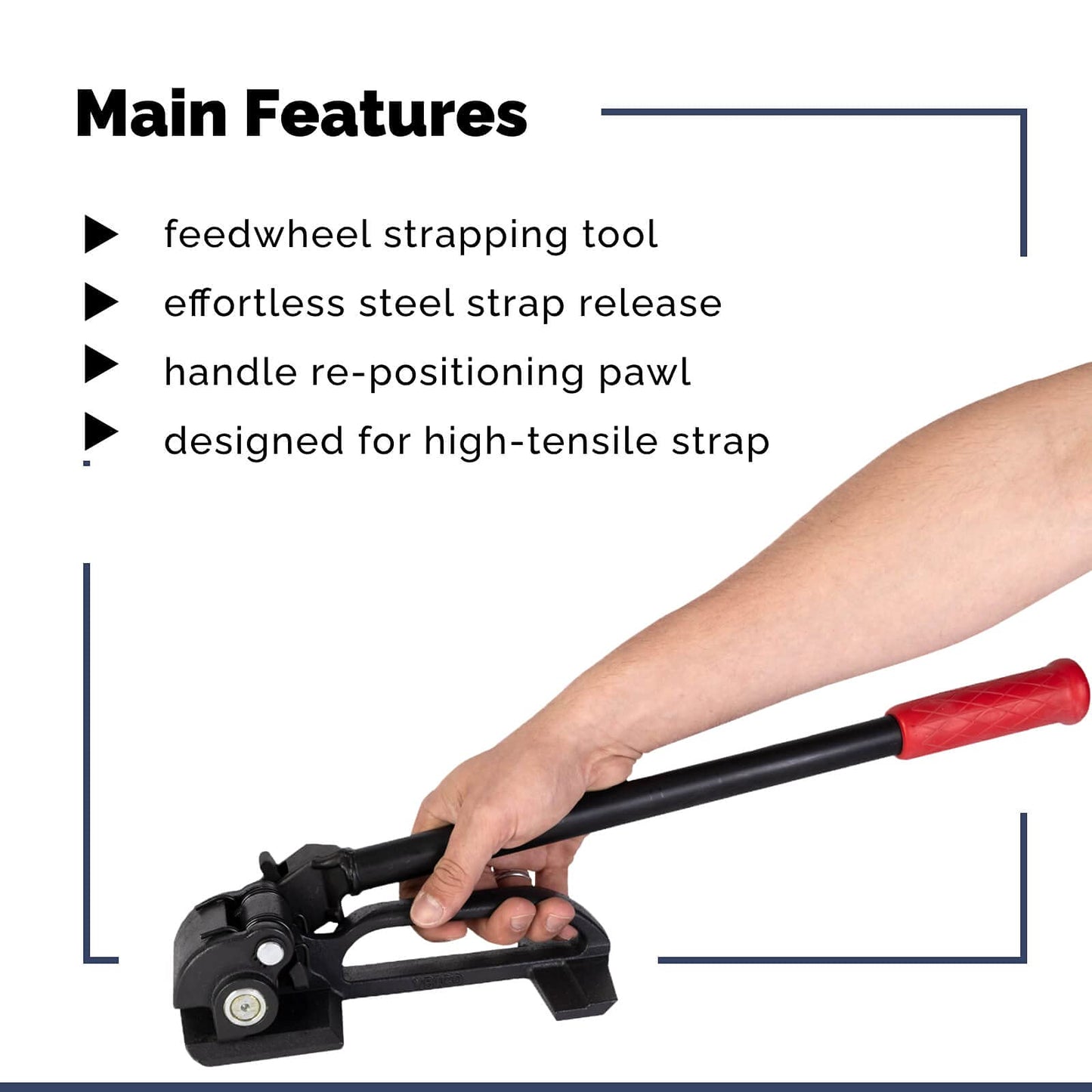IDL Packaging S-298 Steel Strapping Tensioner for 3/4" to 1 1/4" Width Strapping - Heavy-Duty Banding Tool for Tight and Safely Packaging - Feedwheel Strapping Tool with Long Service Life