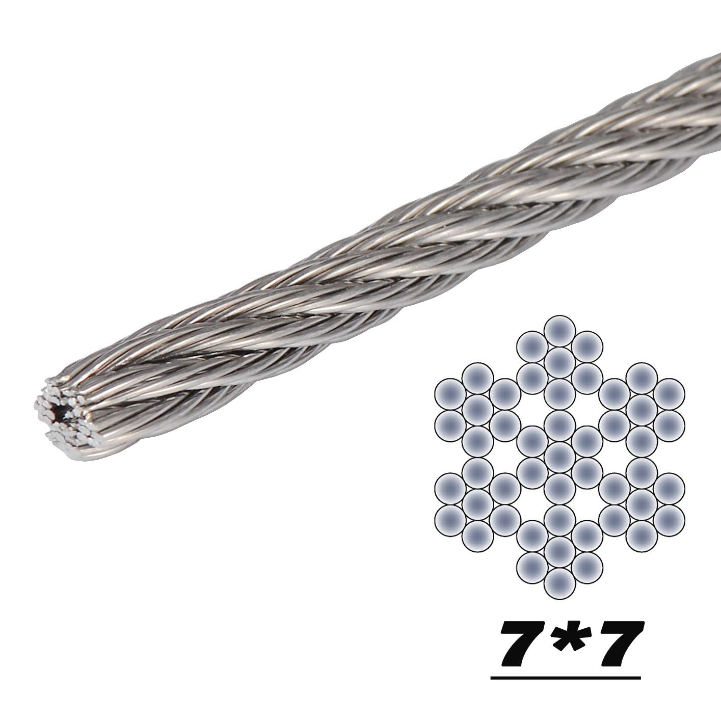 Deck Man 1/8 inch T316 Stainless Steel Wire Rope for Cable Railing, Marine Grade (Silver, 500FT)