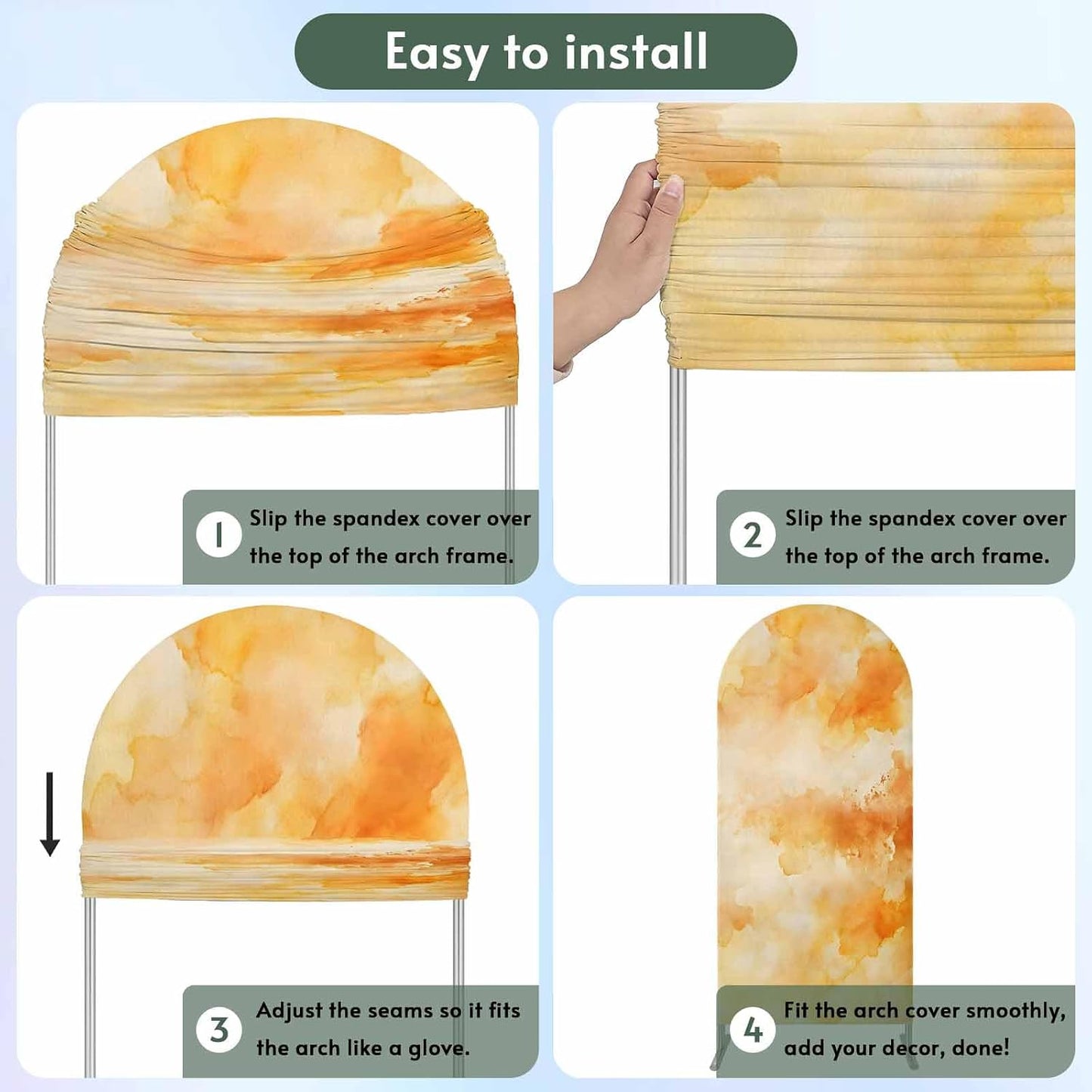 Jnbasdffb 7.2 Orange Fall Ombre Wedding Arch Cover, Stretchy Spandex Arch Backdrop Stand Covers FT, Watercolor Abstract