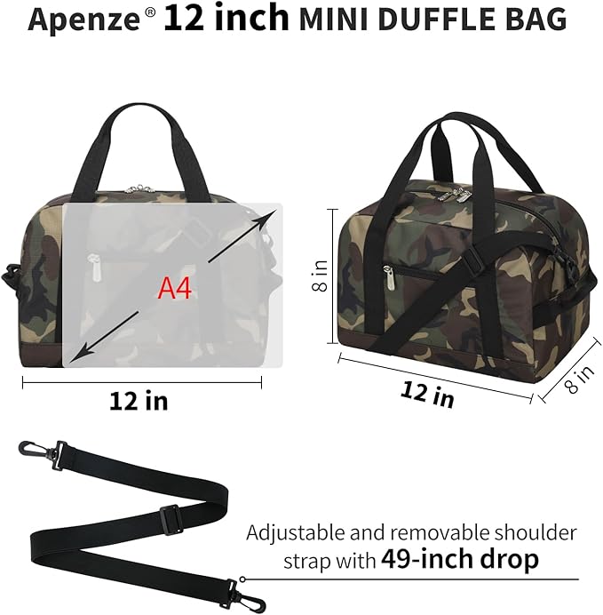 Small Gym Bag Carry On Bag - 12 in Mini Duffle Bag Lightweight for Overnight Travel(Camouflage)