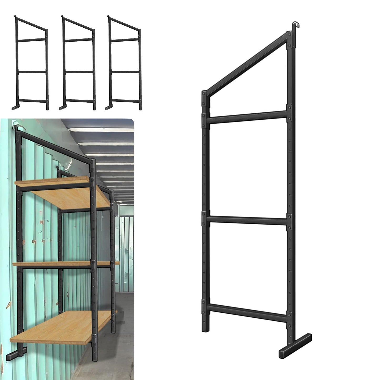 4 Pack Heavy-Duty Shipping Container Shelves with 57"(H) X 18"(W), DIY Adjustable 3-Tier Shipping Container Shelving Brackets, Shipping Container Accessories Universal