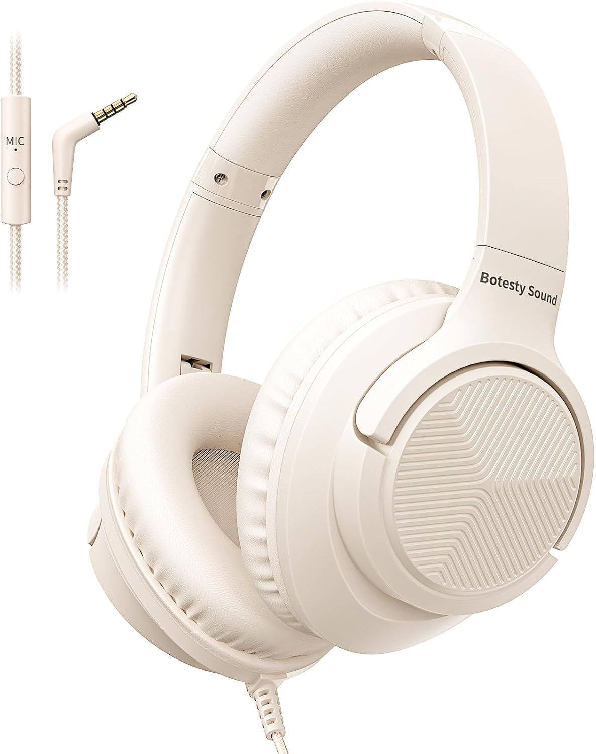 3.5mm 4.9ft MP3/4, Botesty Sound Headphones Wired with Microphone, Over Ear Foldable Plug in Headphones Corded