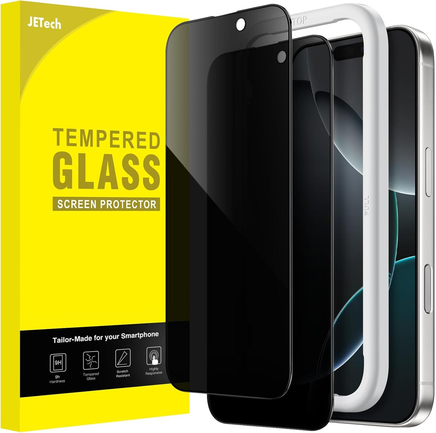 16 6.3-Inch, 2-Pack JETech Privacy Full Coverage Screen Protector for iPhone Pro Black Edge Anti-Spy Tempered Glass