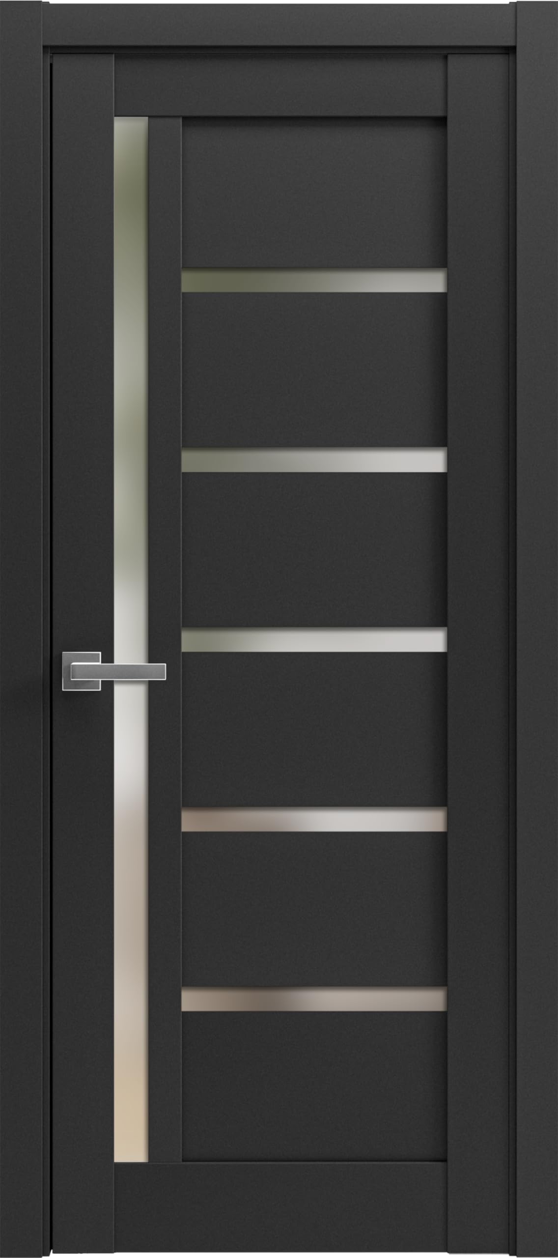 SARTODOORS Solid Interior French 42 x 96 inches | Quadro 4088 Matte Black with Frosted Glass | Single Regular Panel Frame Trims Handle | Bathroom Bedroom Sturdy Doors
