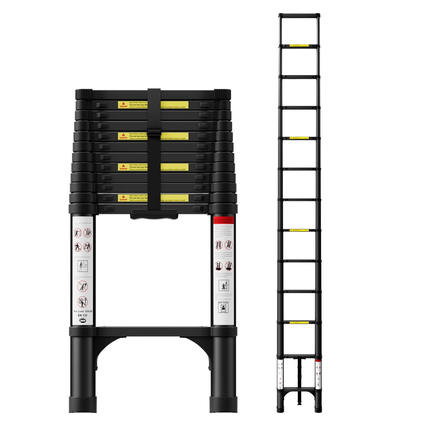 SEEKNEW 16.5 FT Telescoping Ladder, Aluminum Extension Ladder, 330 lbs Capacity with Triangular Stabilizers, Portable Collapsible Ladder for Roof, Home and RV; Black