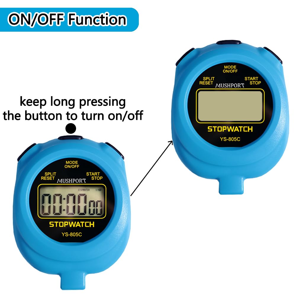 MUSHPORT 2 Pack Digital Stopwatch Sport Timer, ON/Off Countdown Large Display Simple Stop Watch for Sports Coaches PE-Teacher Referees, Blue