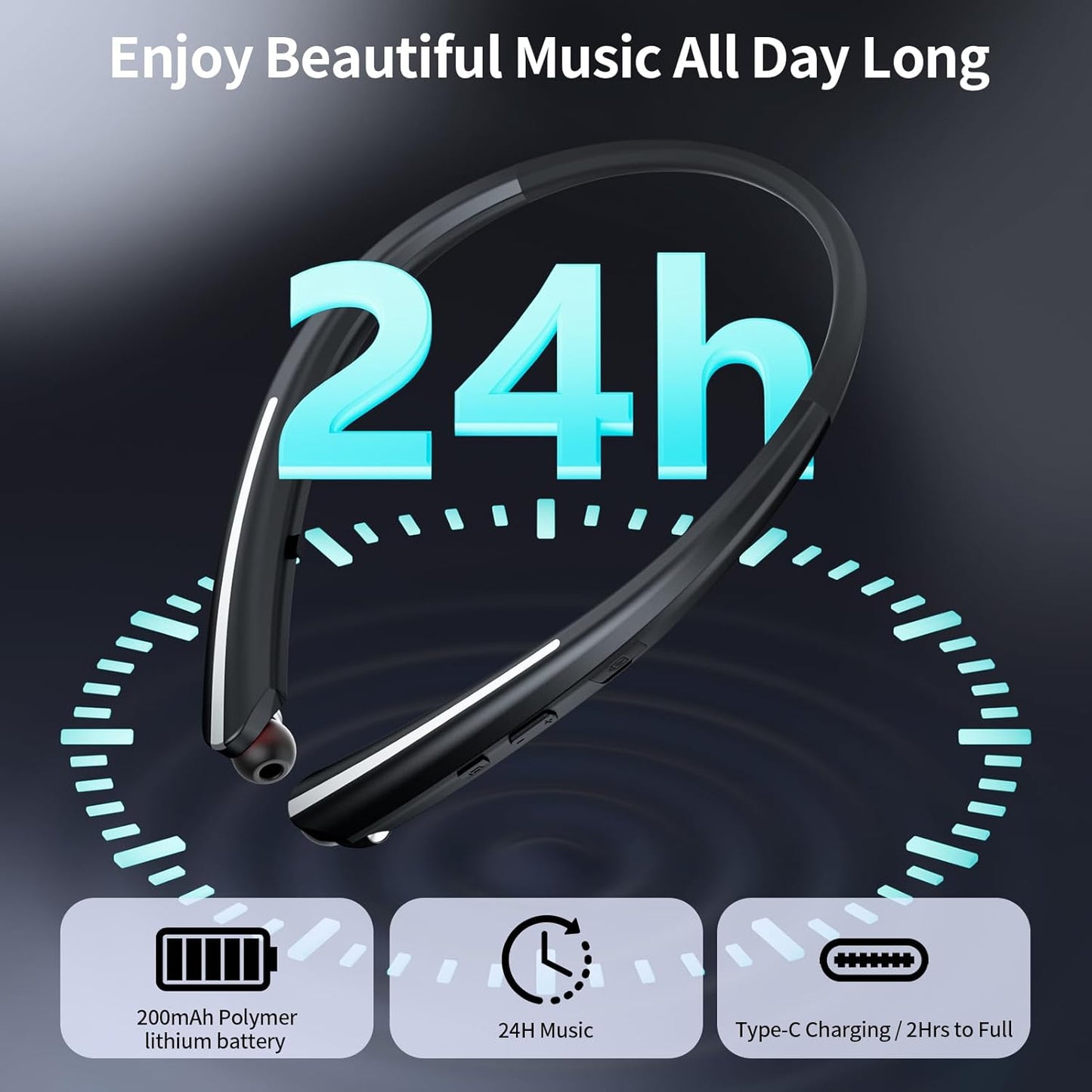 LHKLUK Headset IPX5 22H Neckband Bluetooth Headphones, Wireless Retractable with Mic, Sweatproof Earphones, Noise