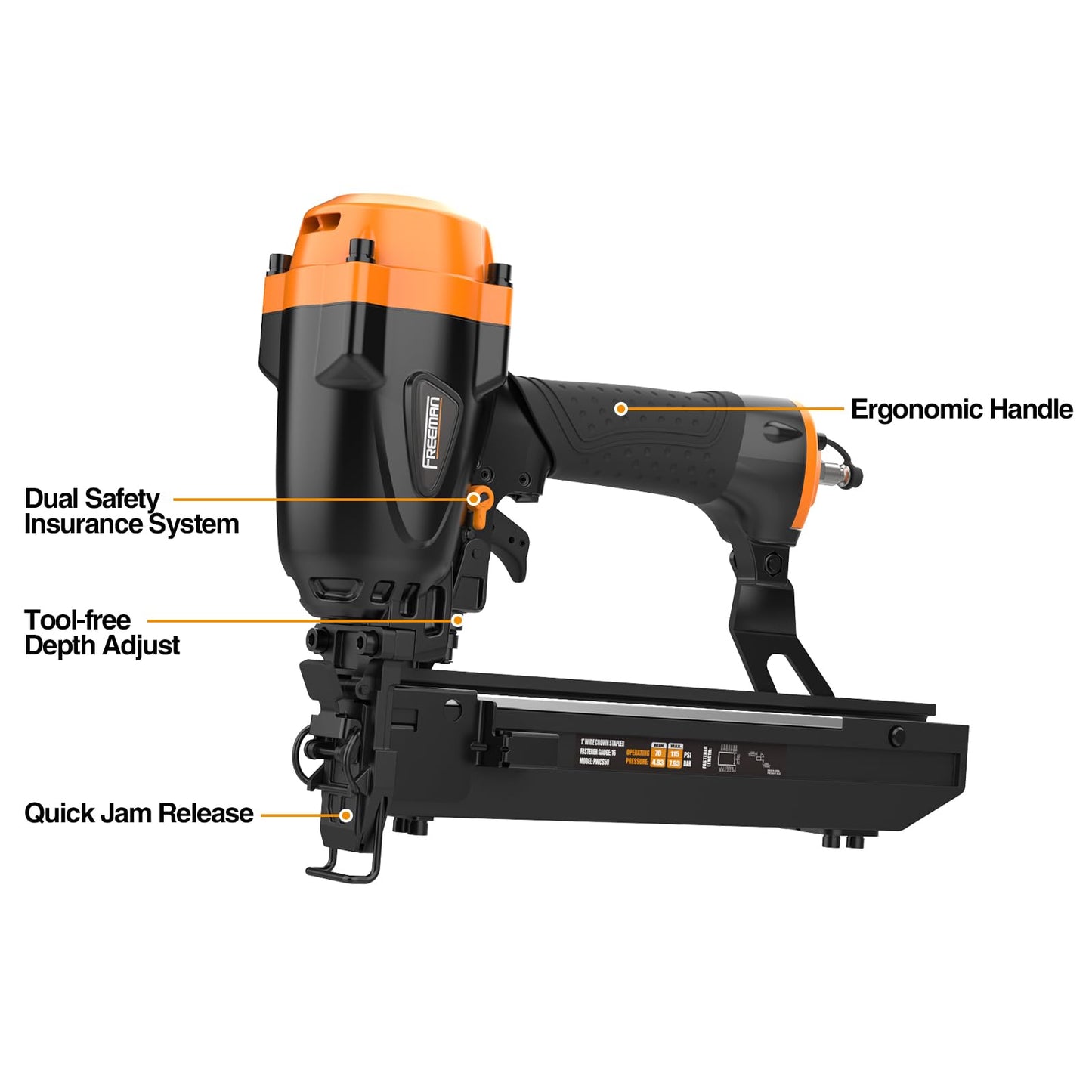 Freeman PWCS50 Pneumatic 16-Gauge 1" Wide Crown Stapler for Freeman, DeWalt®, or Bostitch® 16S2 Series Staples