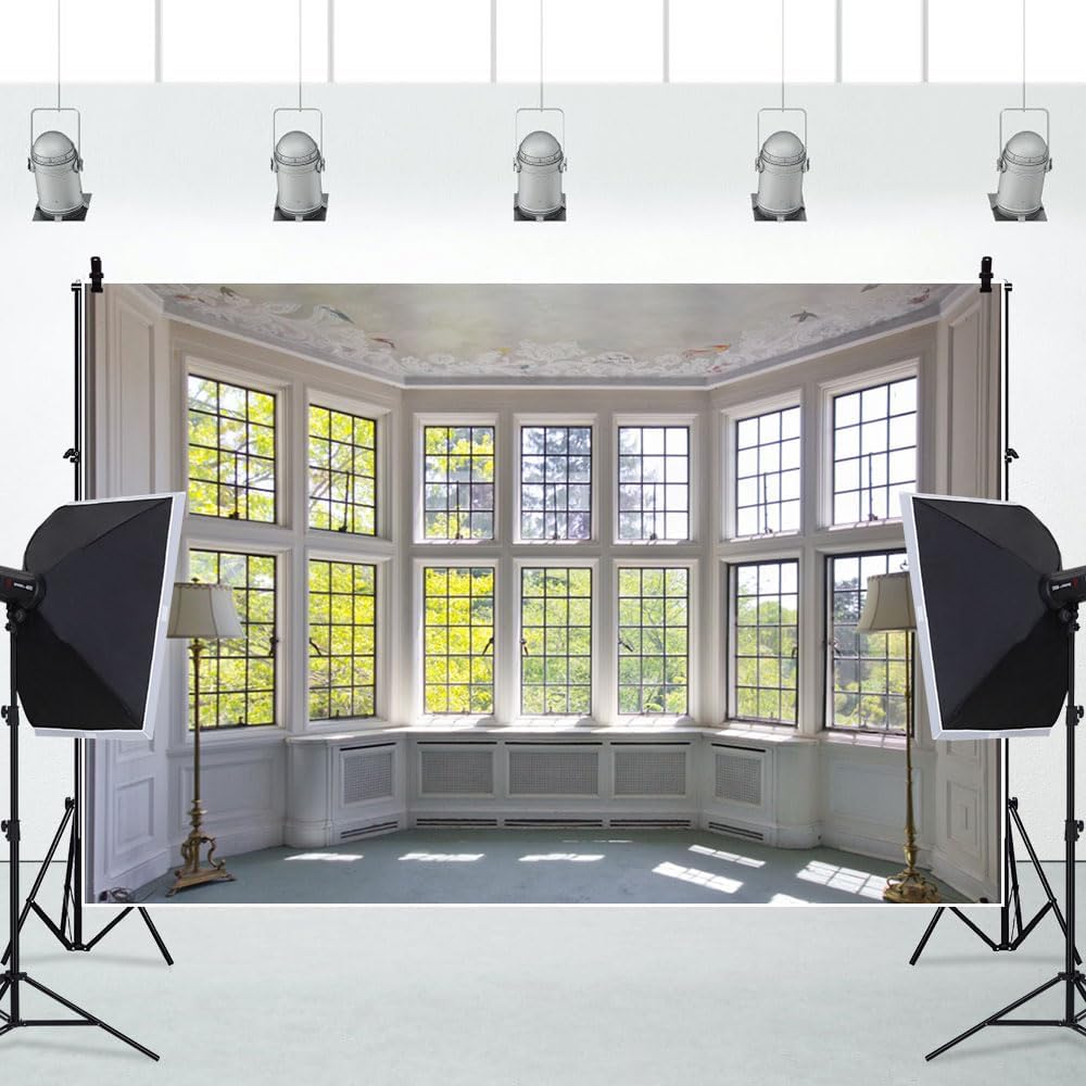 CSFOTO 8x6.5ft Big Bright Window Backdrop Window Garden Zoom Room Background for Wall Zoom Living Room Office Backdrop