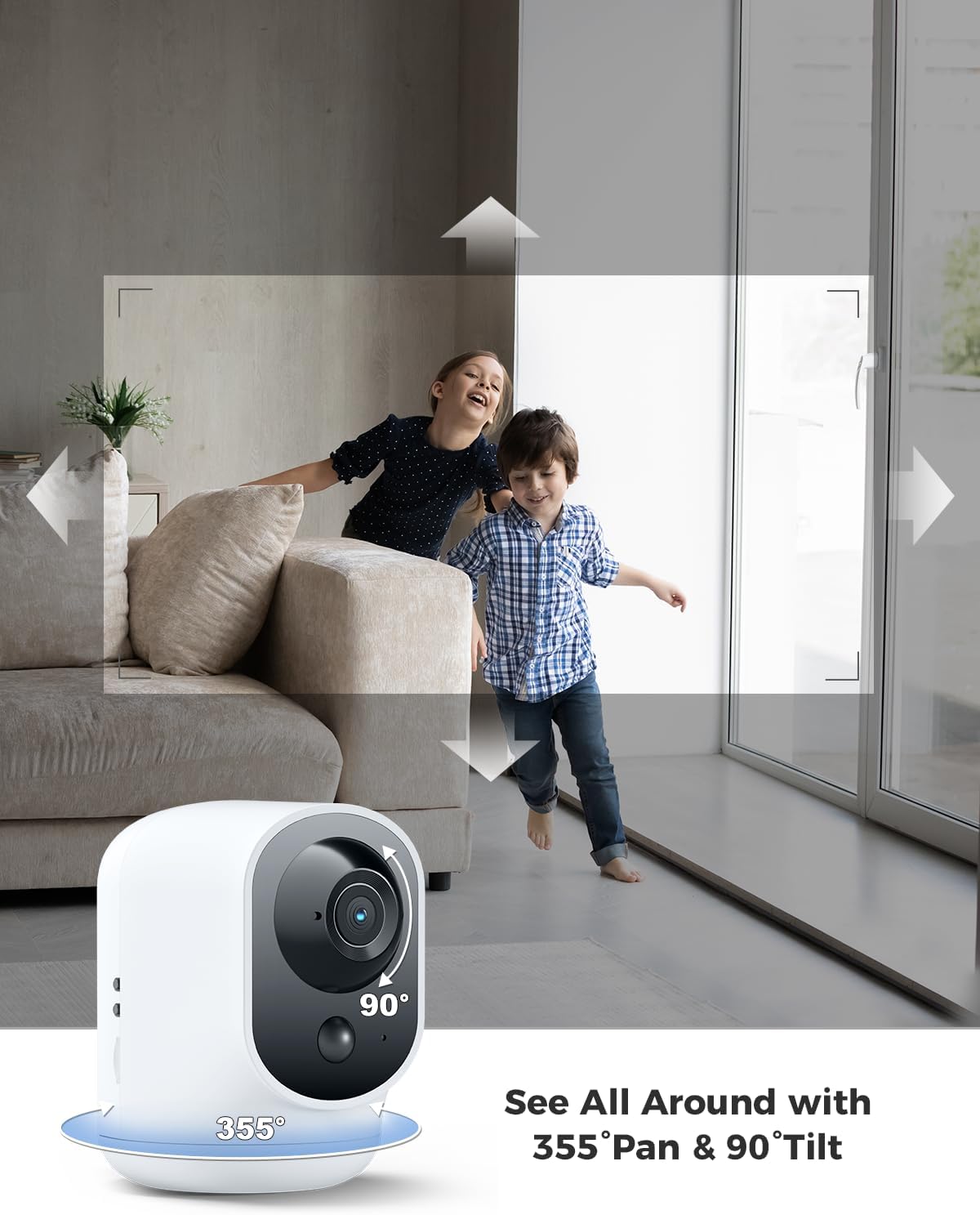 COCOCAM 2K 5200mAh 2.4G Indoor Pan/Tilt Security Camera with Battery, WiFi Camera,Wireless for Baby Monitor/Pet/Home