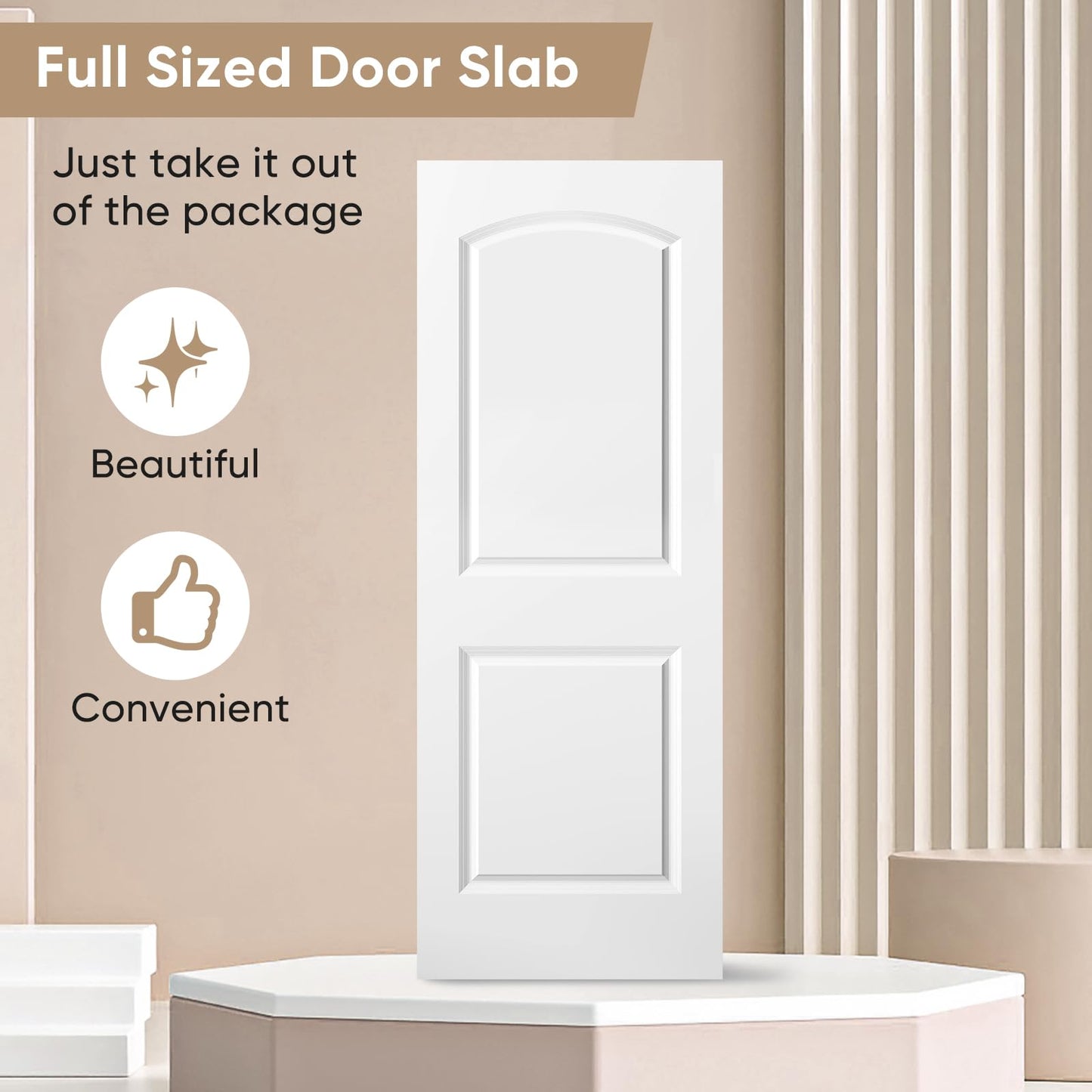 BARNSMITH 30x80 in Raised 2-Panel Arch Top Smooth White Primed Molded Door Slab, Classic Paintable Hollow Core Interior Door Panel, for Swing, Pocket, Sliding Door, Durable and Lightweight