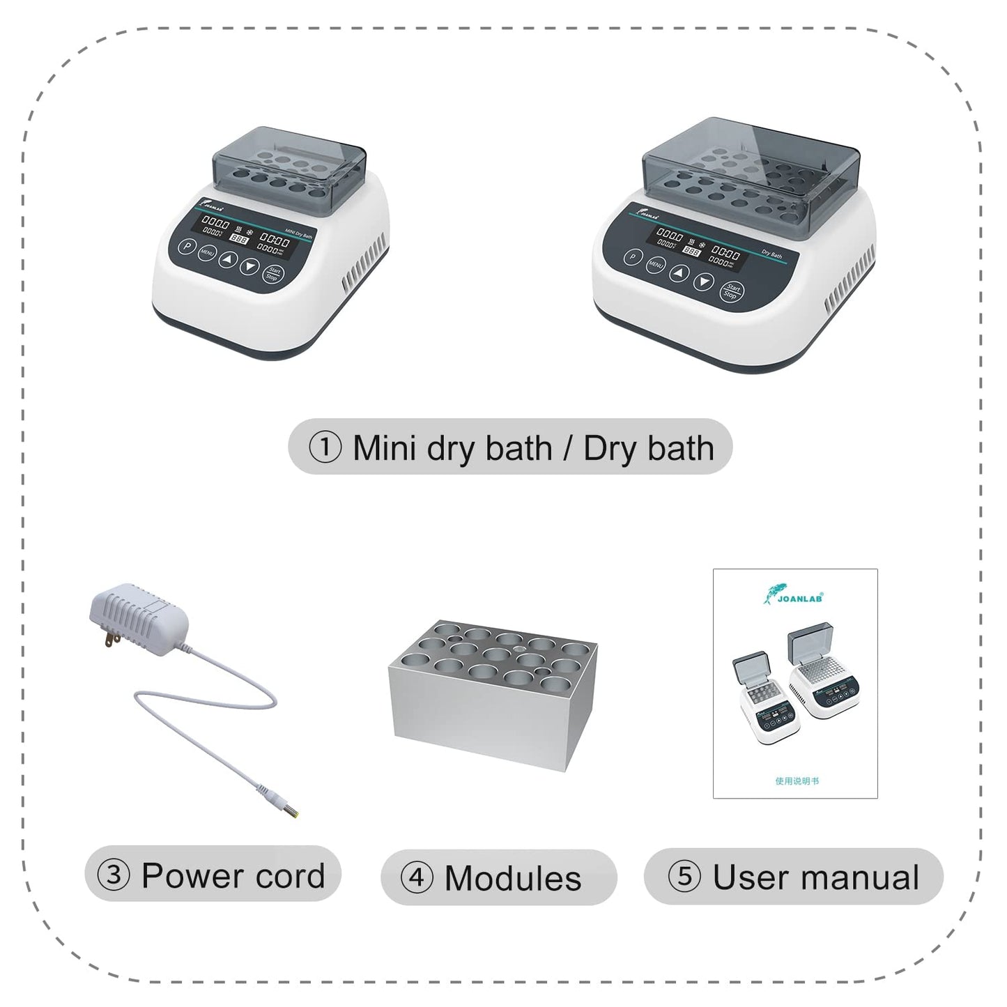 JOANLAB Mini Lab Dry Bath Incubator Digital Laboratory Thermostatic Heater with 1.5ml x 15 Heating Block Programmable Timing Control (Single Heating Function)