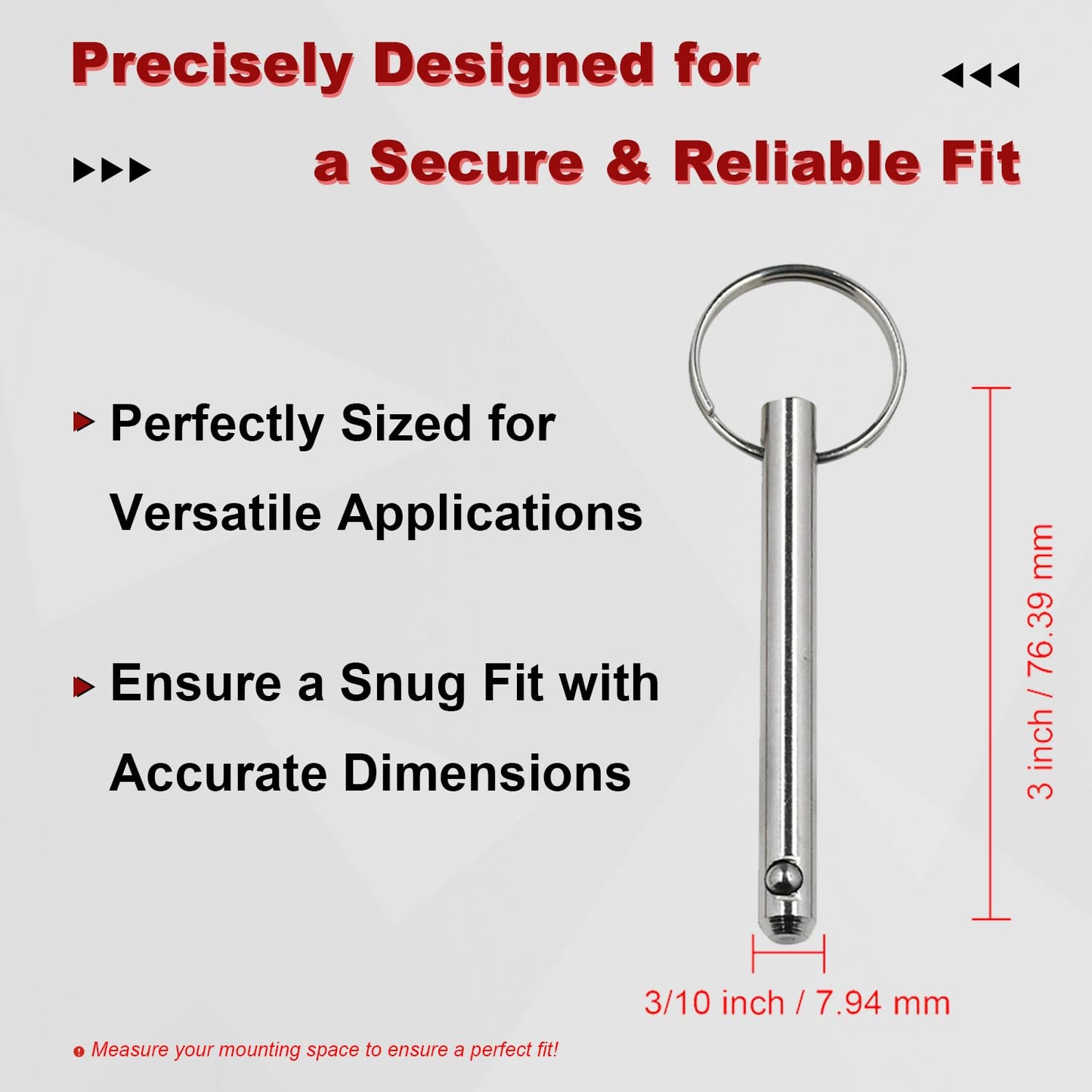 2 Pack 5/16'' Diameter Quick Release Pins, Usable Length: 2-1/4'', Overall Length: 3'', for Bimini top, Boat, Deck Hinge, 316 Stainless Steel, Marine Hardware