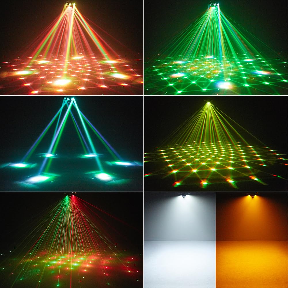 Moving Head DJ Lights, Rualin 120W Stage Light 4 in 1 with RGBW 6 Arms Beam, Kaleidoscope Light, Red Green Starry and White Amber Strobe, Remote & DMX Control for Disco Club Party DJ Stage Lighting