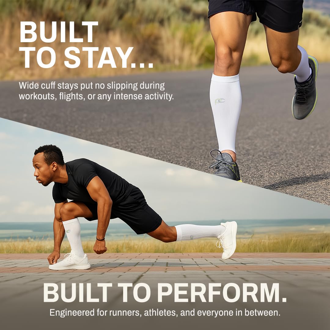 Pro Compression Calf Compression Sleeves for Men & Women - Shin Sleeves for Shin Splint Relief, Travel, and Running Support - White, Large/X-Large