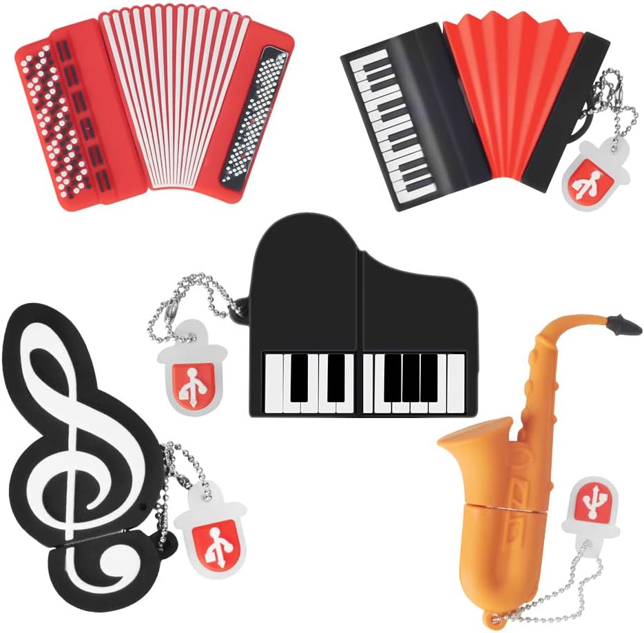 leizhan 5 8GB Accordion*2/Saxophone/Piano/Notes x Cute Music USB Flash Drive, Shape Musical Instruments Thumb Drive