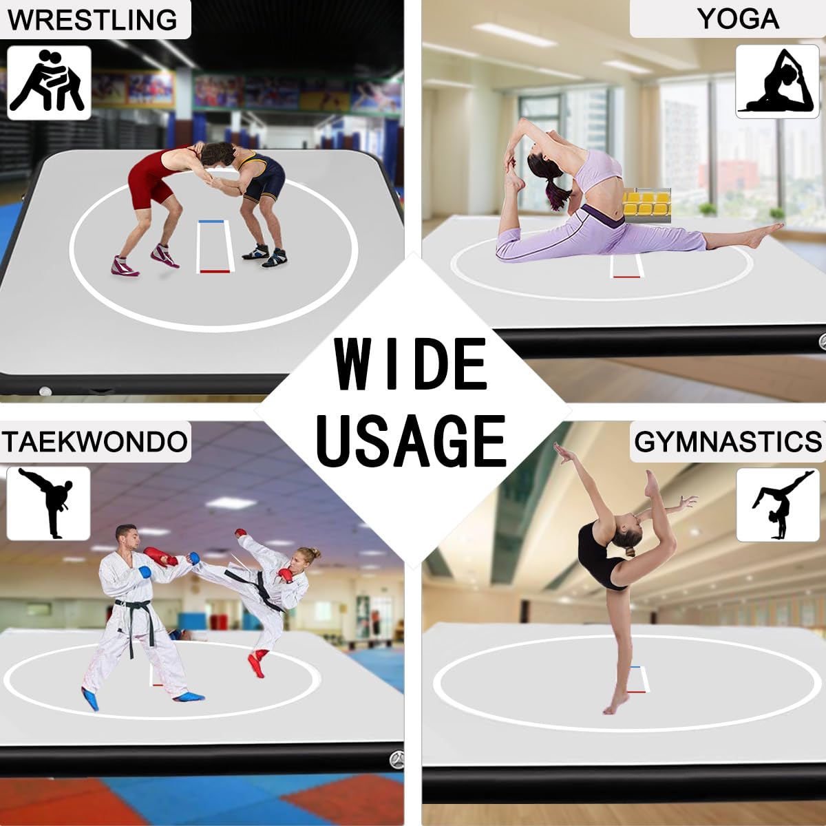 TOSPORT Inflatable Wrestling Mats Training Mat With Pump 4" Thick PVC Gymnastics Mat for Home Use/Tumbling/Jiu Jitsu/MMA/BJJ/Boxing/Judo/Yoga/Grappling (10ft*10ft*4in(3x3x0.1m))