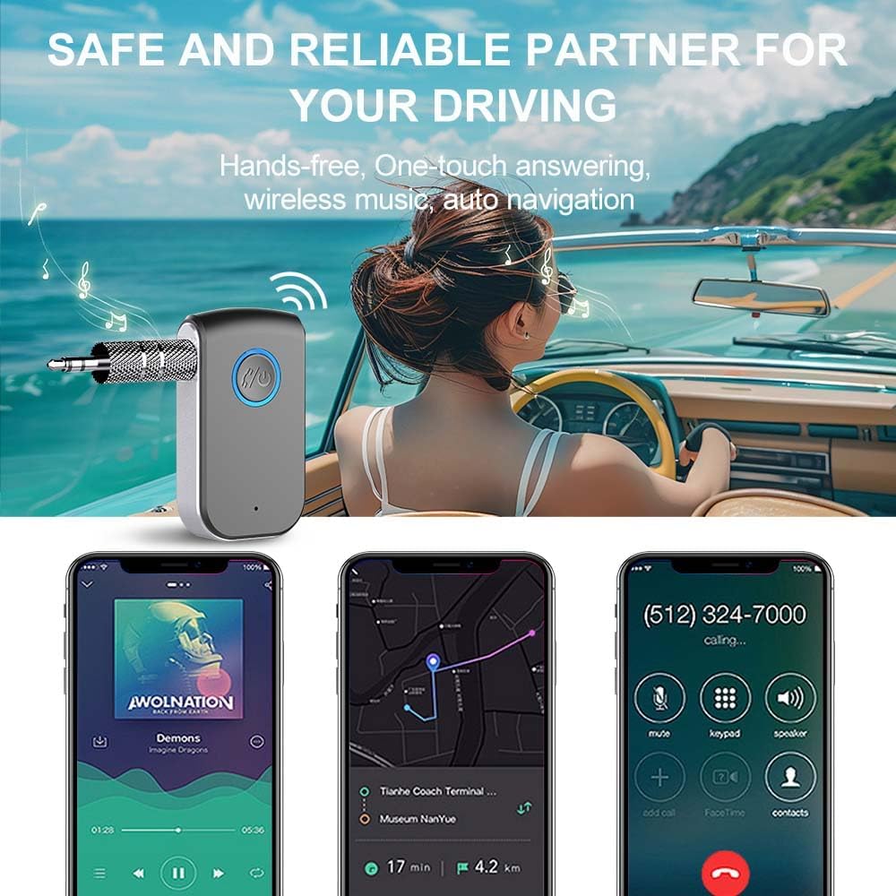 Senkiila Car,3.5mm Bluetooth AUX Adapter for Wireless Receiver AUX Bluetooth Car Adapter,Hands-Free Call for Cars