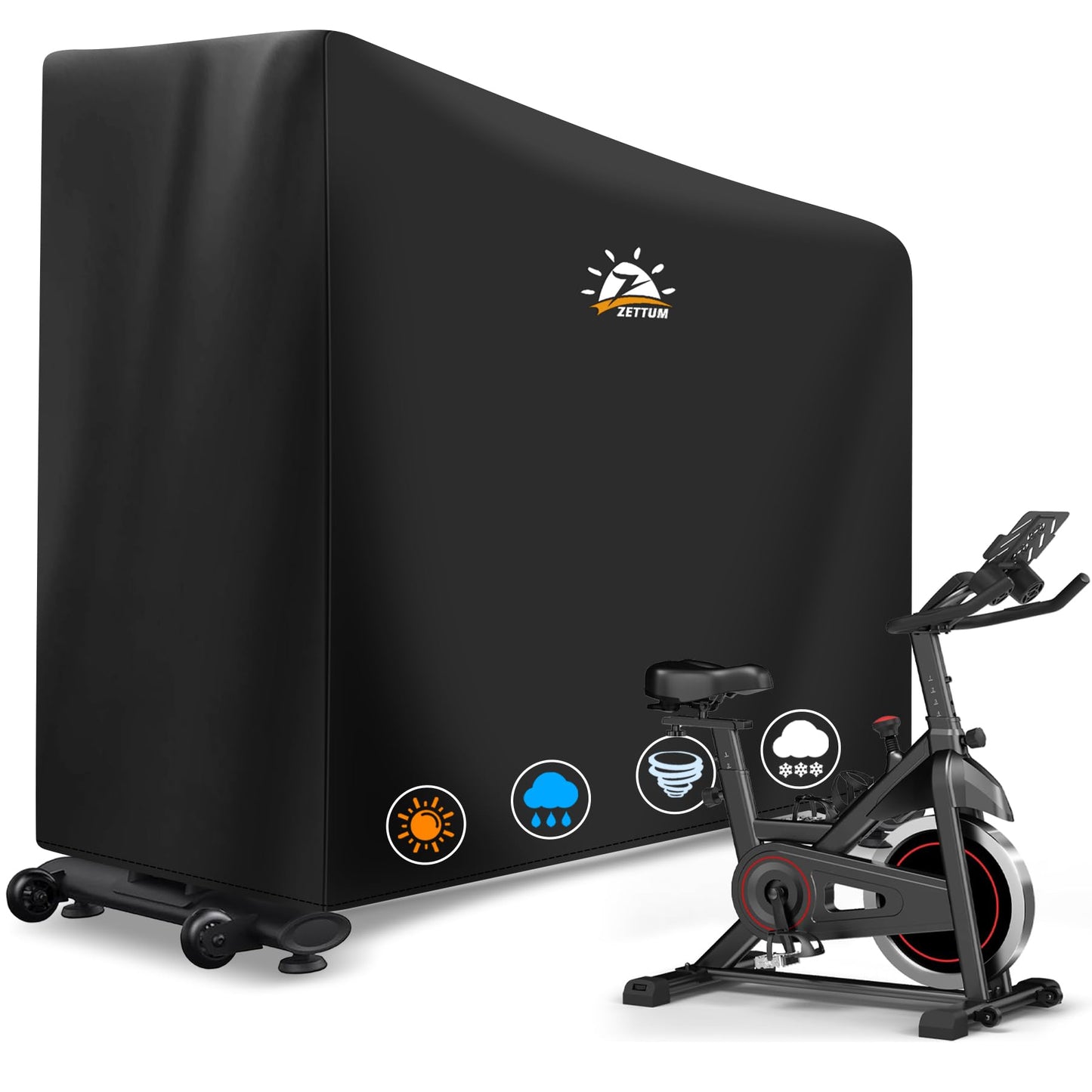 Zettum Exercise Bike Cover - 600D Bicycle Cover Waterproof & Dustproof, Heavy-Duty Stationary Bike Cover for Peloton, Schwinn, NordicTrack, Upright Bicycle Covers, All-Weather Indoor & Outdoor Use