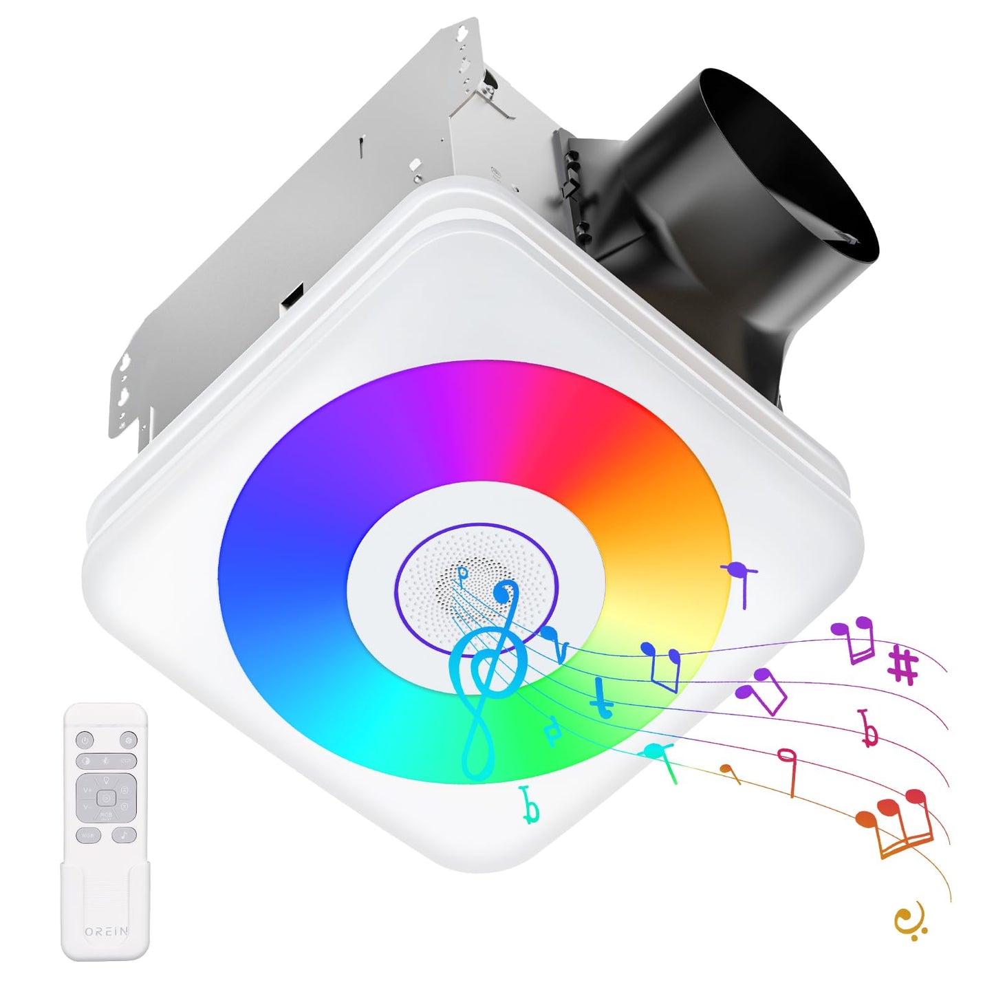 OREiN 3-in-1 Bathroom Exhaust Fan with Bluetooth Speaker & LED Light, 110/160 CFM Quiet Ventilation Fan, 1500LM, 2700K-6500K Adjustable, Night Light, Remote Control, 11.39" x 10.42" Ceiling Cut-Out
