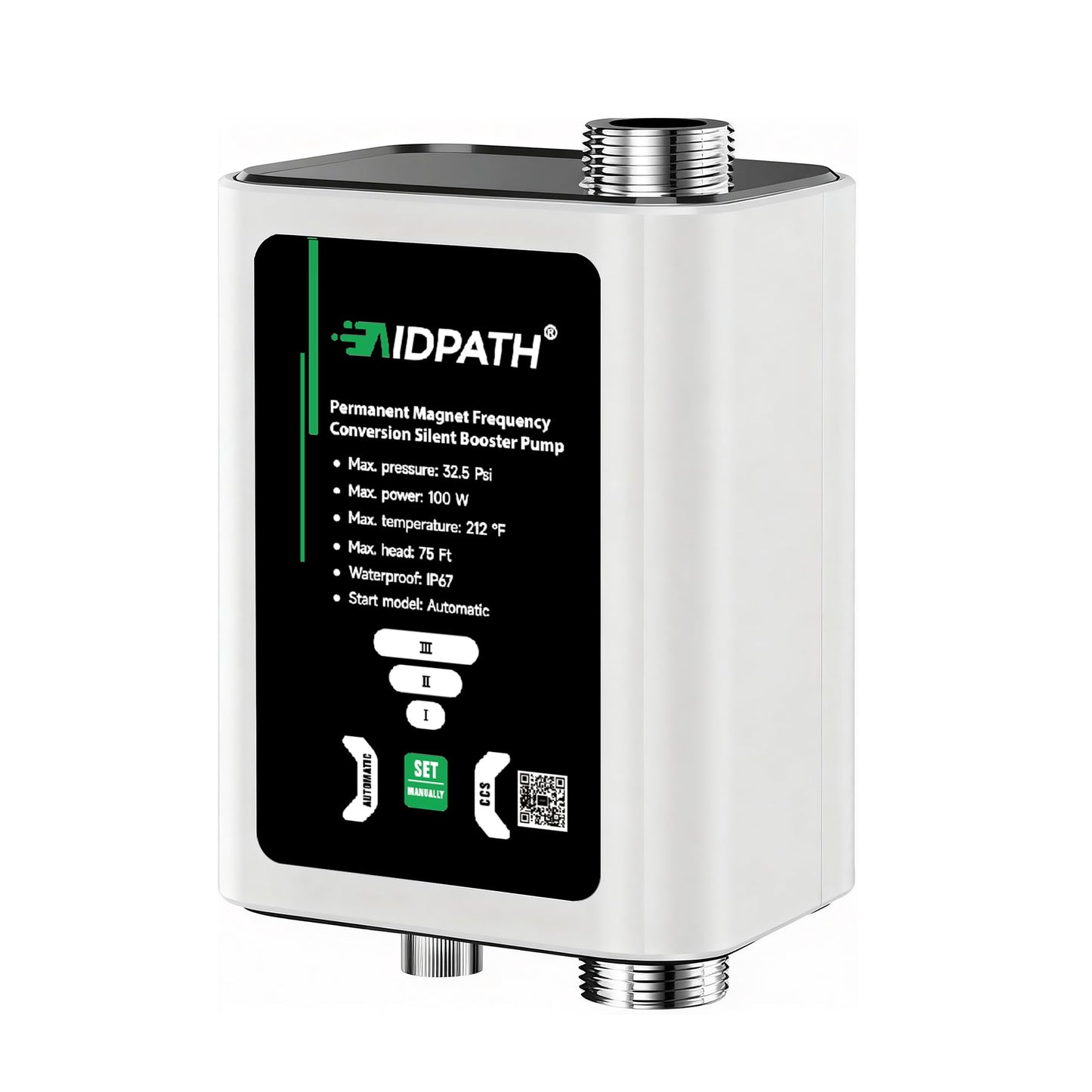 AIDPATH Water Pressure Booster Pump 32PSI, 115V Automatic Variable Speed, CCS Low-Flow Auto Start, Point-of-Use Boosting for Sinks & Showers, 3/4"NPT Inlet & Outlet×1/2"NPT Adapter