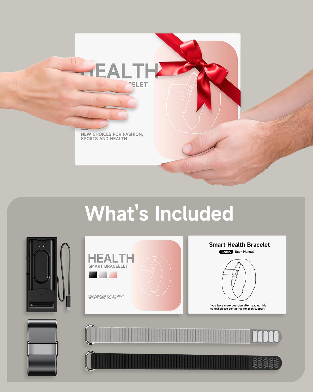 Fitness Tracker for Men Women, Health Activity Fitness Trackers with Sleep Tracker, 24/7 Heart Rate/Blood Pressure/HRV/Stress Monitor, IP68 Bracelet Watch, Free App for Android iPhone, 2 Bands