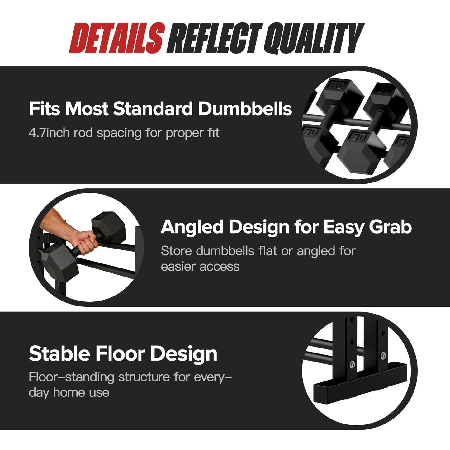 3-Tier Dumbbell Rack Stand Only, Weight Rack for Home Gym Dumbbells, Adjustable Height, Compact Design, 1000LB Capacity Dumbbell Storage for Home Use