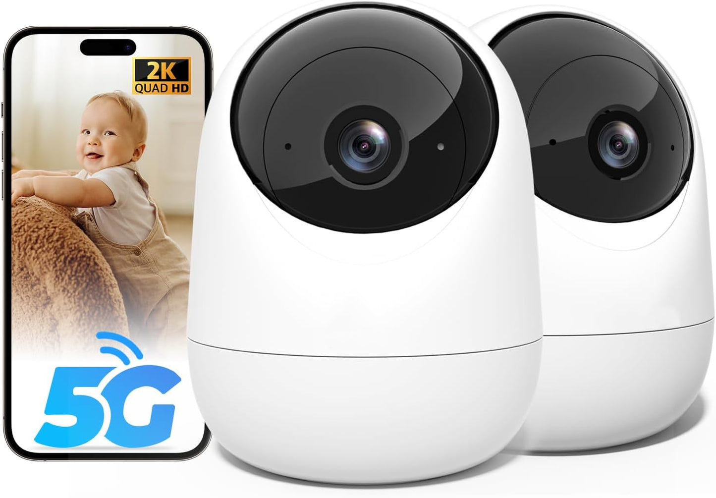 Rraycom 2Pack 2K 5G/2.4 360-Degree 24/7 Security Camera Indoor GHz Wi-Fi, Baby Monitor Pet/Dog Camera for Home