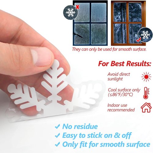 LUDILO Christmas Window Clings - 135Pcs Snowflake Static Stickers for Holiday Décor & Parties