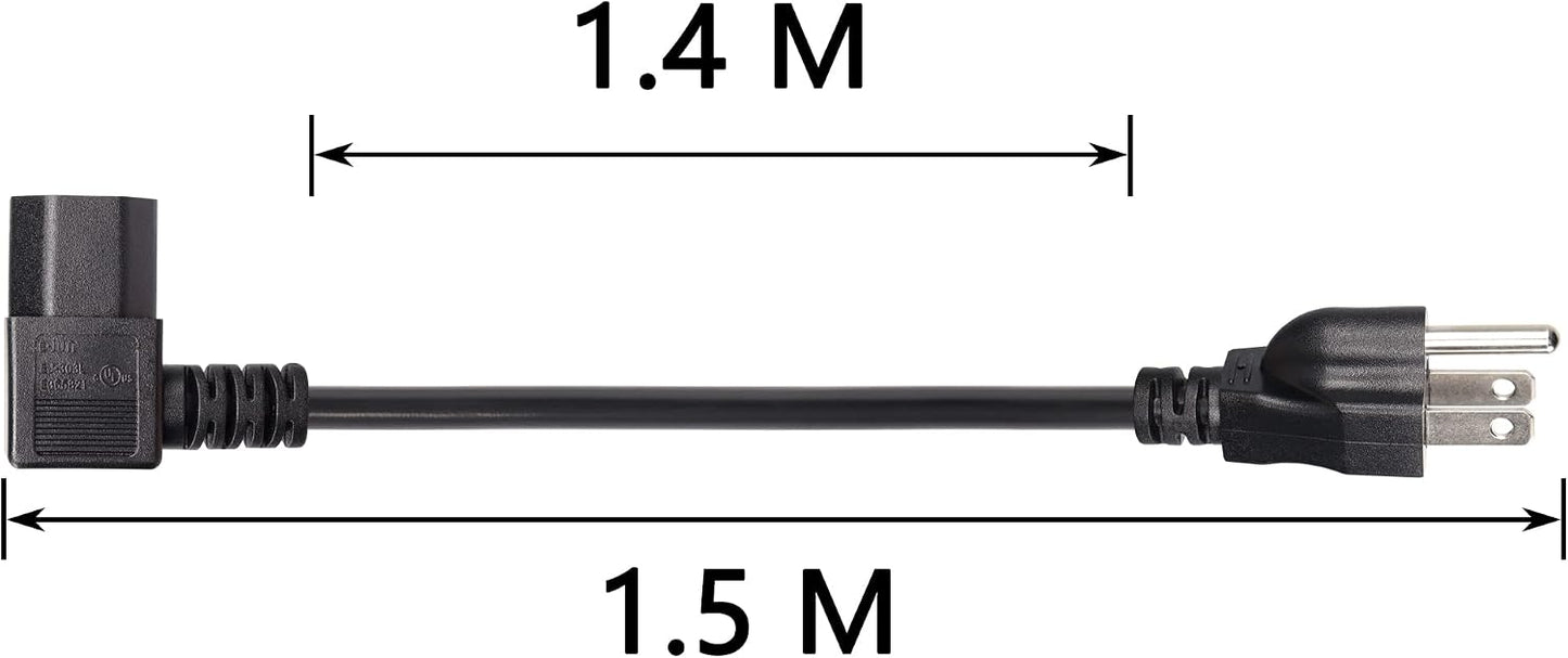 CERRXIAN 4.92FT 18AWG 3 5-15P 90 320 C13 10A/125V, Right Angle Prong Computer Power Cord, NEMA to Degree IEC Monitor TV