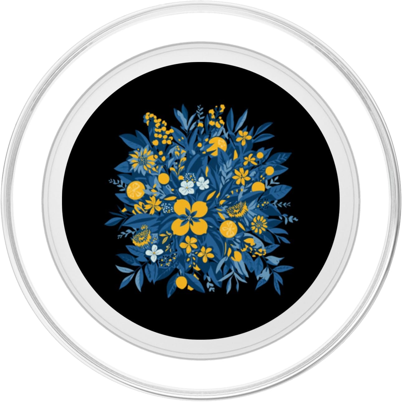 Botanical Citrus Floral Garden Pattern Lemon Citrus Blue Floral Botanical Bouquet PopSockets PopGrip for MagSafe